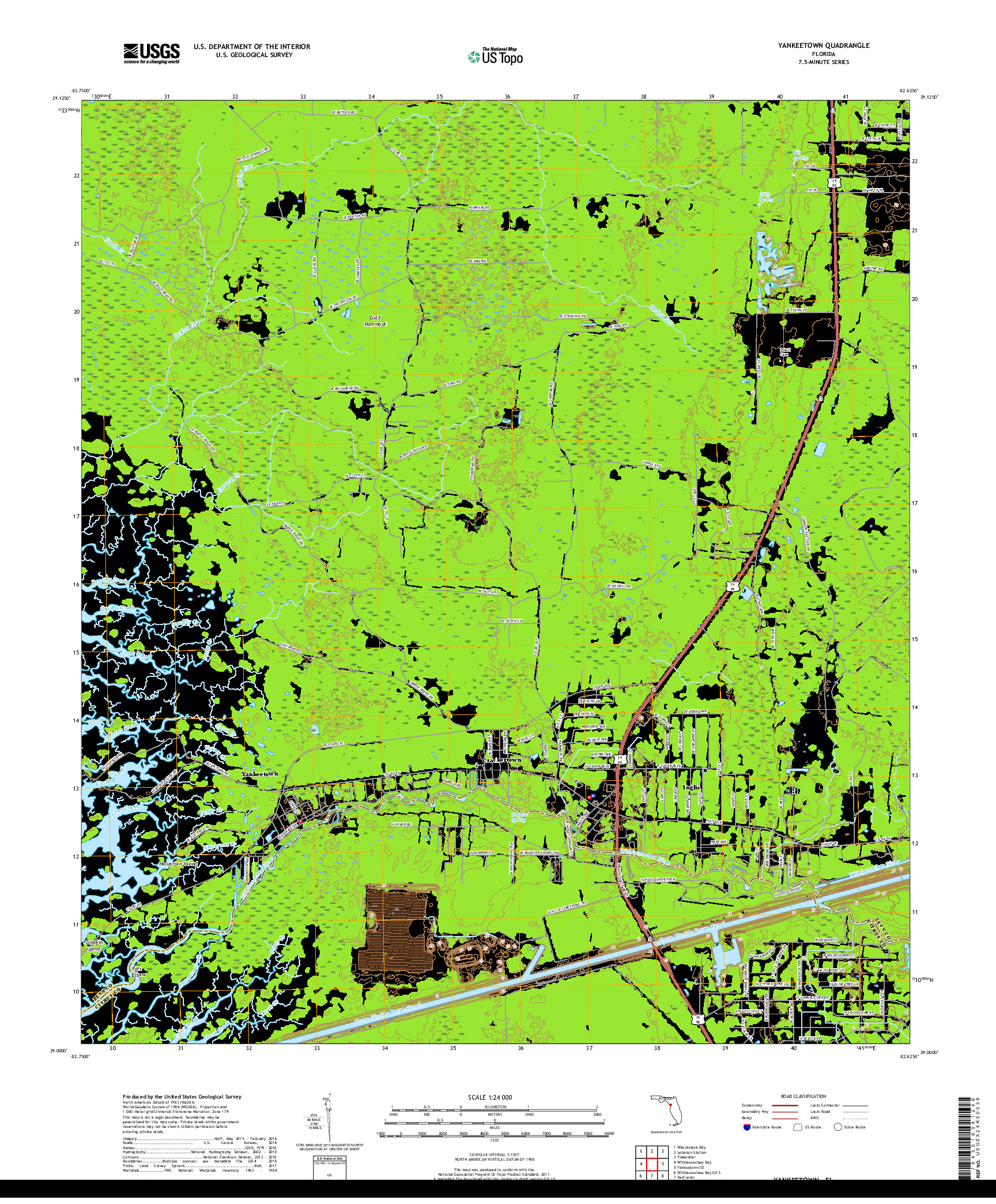 USGS US TOPO 7.5-MINUTE MAP FOR YANKEETOWN, FL 2018
