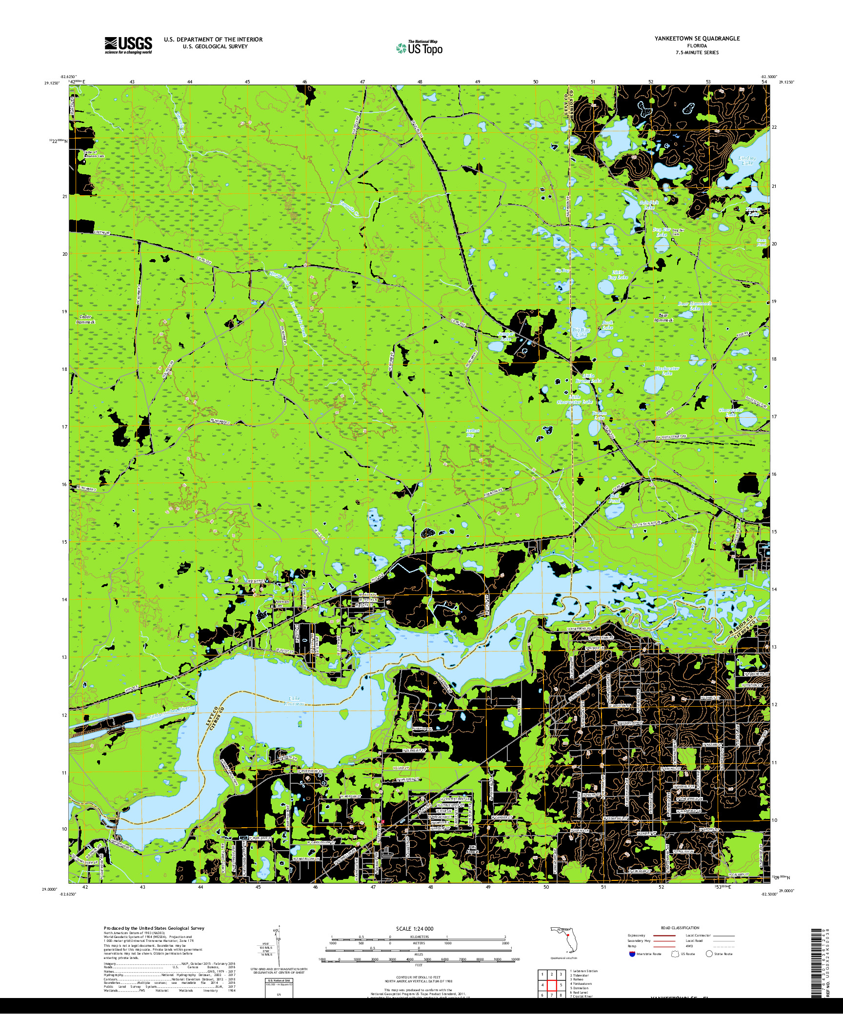 USGS US TOPO 7.5-MINUTE MAP FOR YANKEETOWN SE, FL 2018