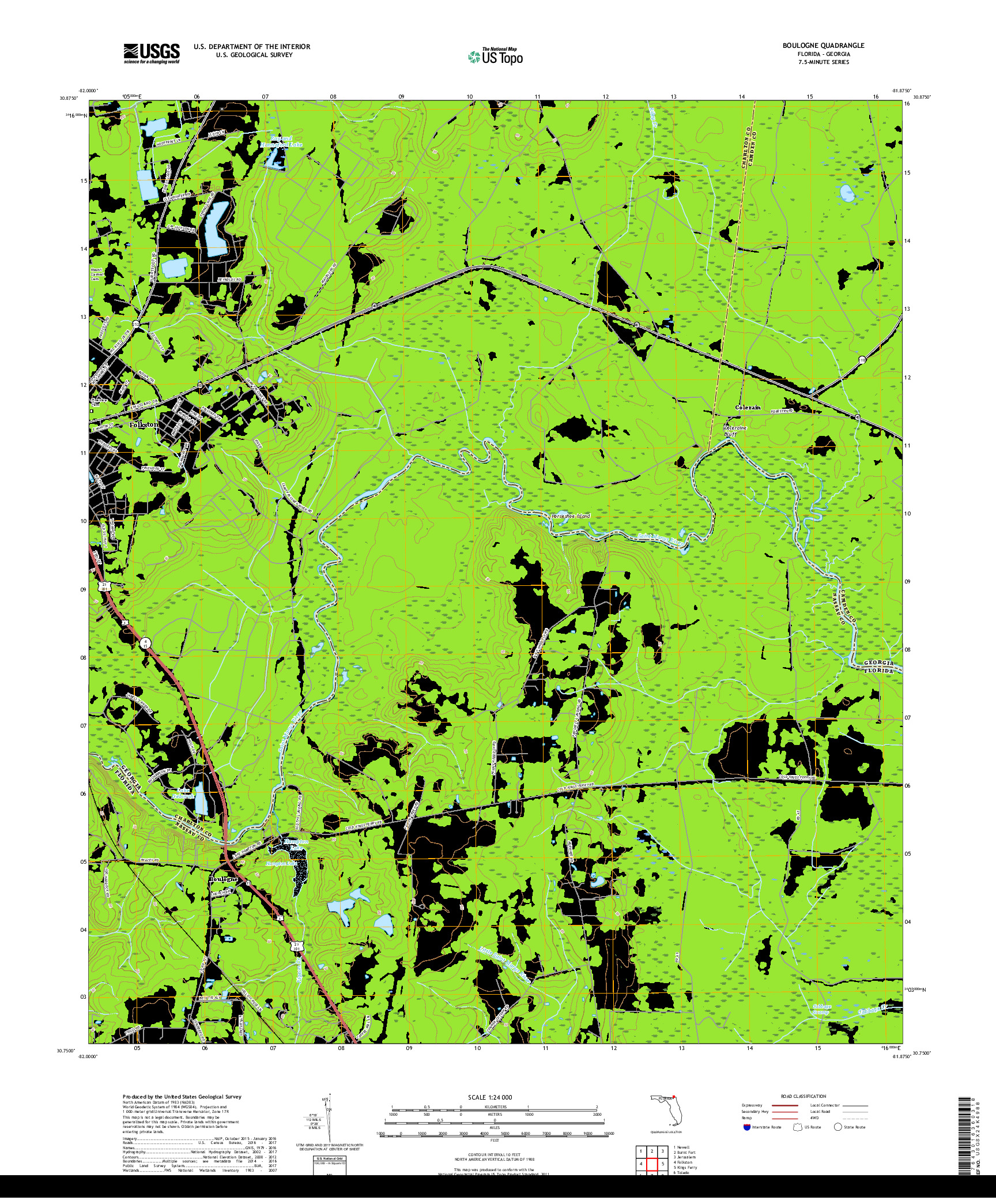 USGS US TOPO 7.5-MINUTE MAP FOR BOULOGNE, FL,GA 2018