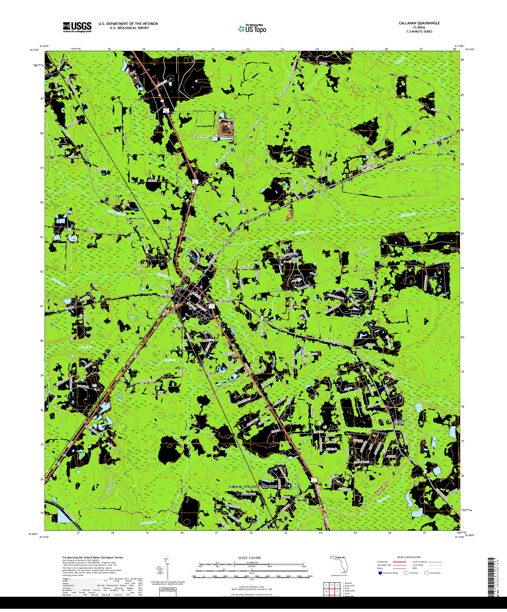 USGS US TOPO 7.5-MINUTE MAP FOR CALLAHAN, FL 2018