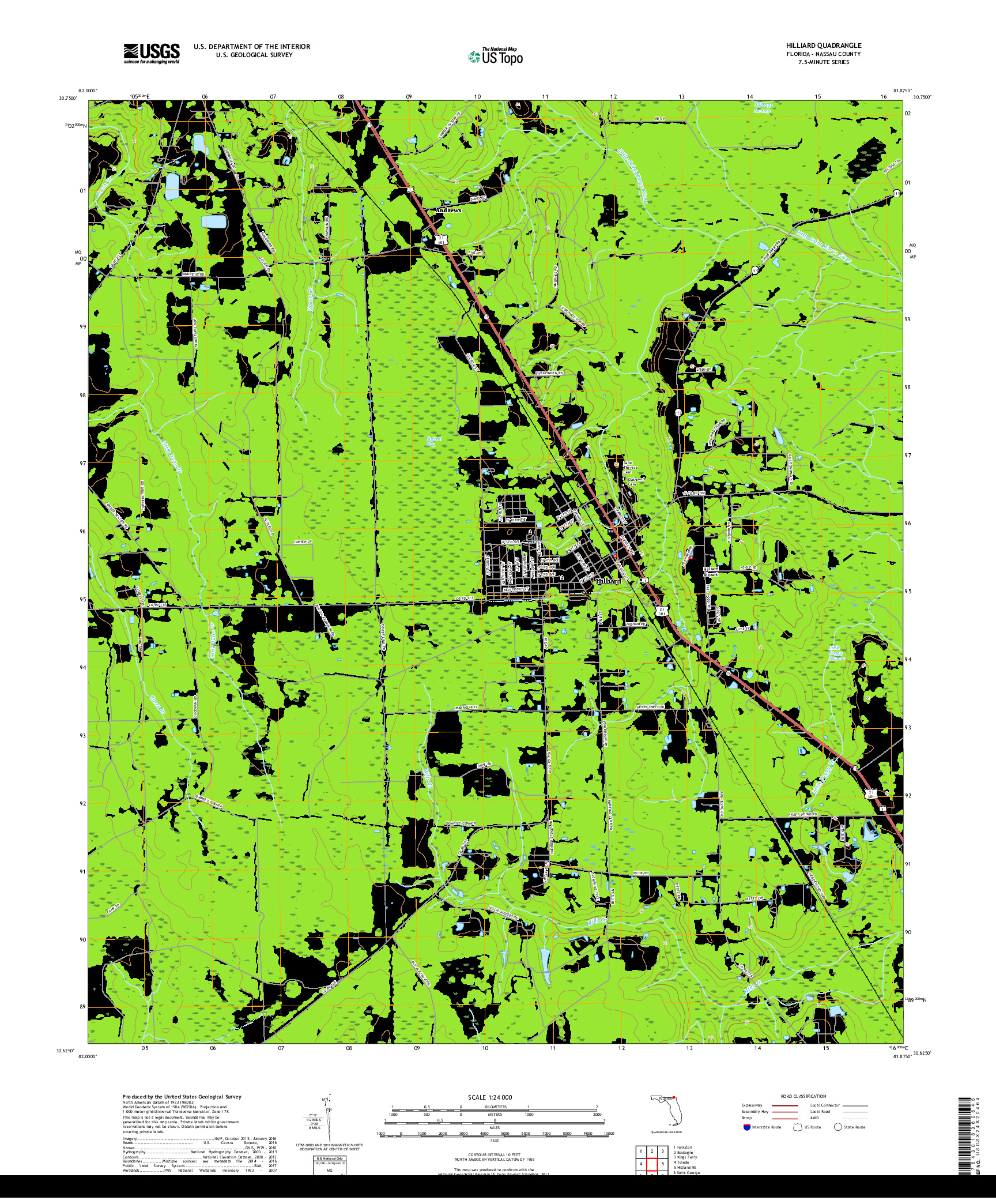 USGS US TOPO 7.5-MINUTE MAP FOR HILLIARD, FL 2018