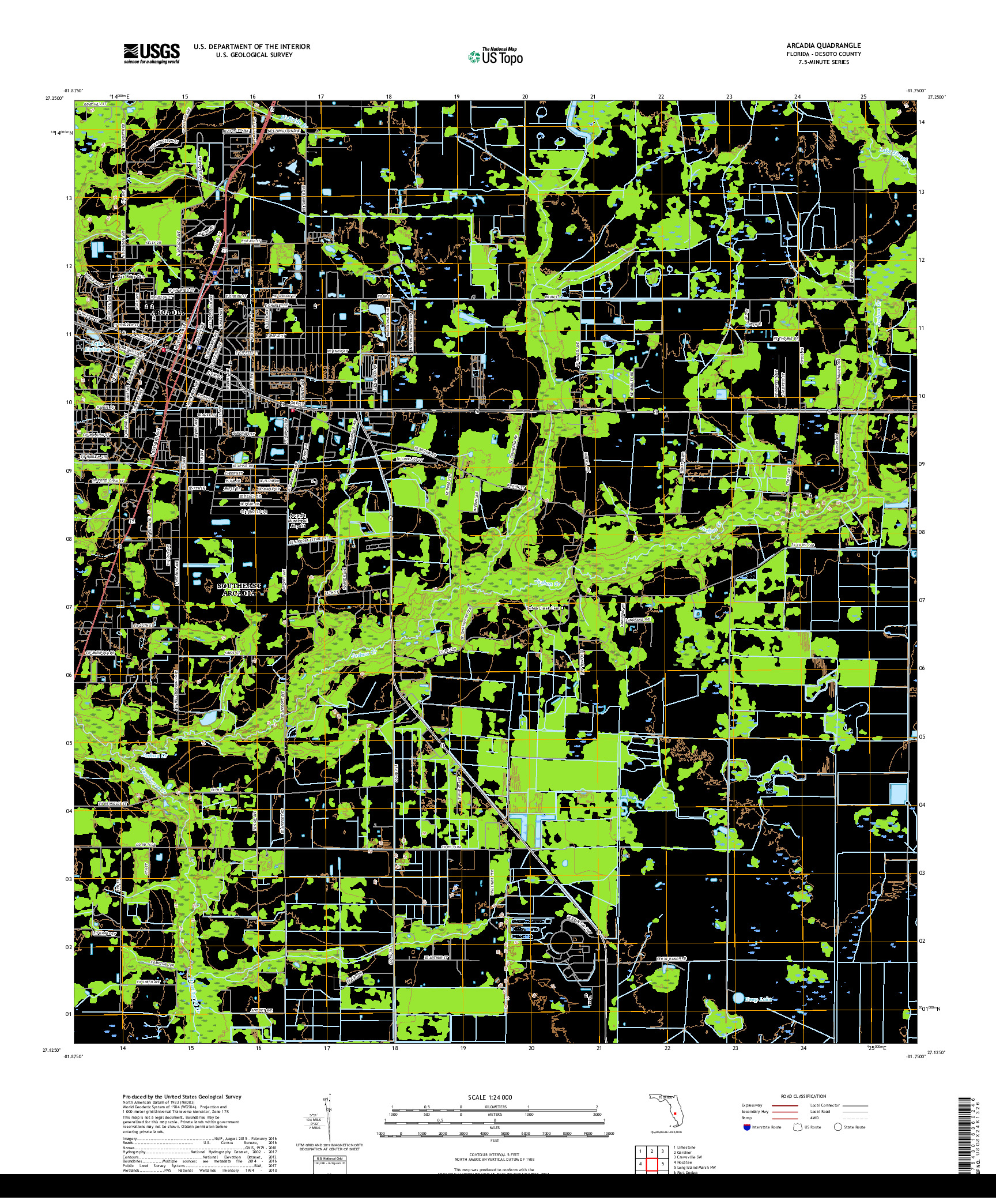 USGS US TOPO 7.5-MINUTE MAP FOR ARCADIA, FL 2018