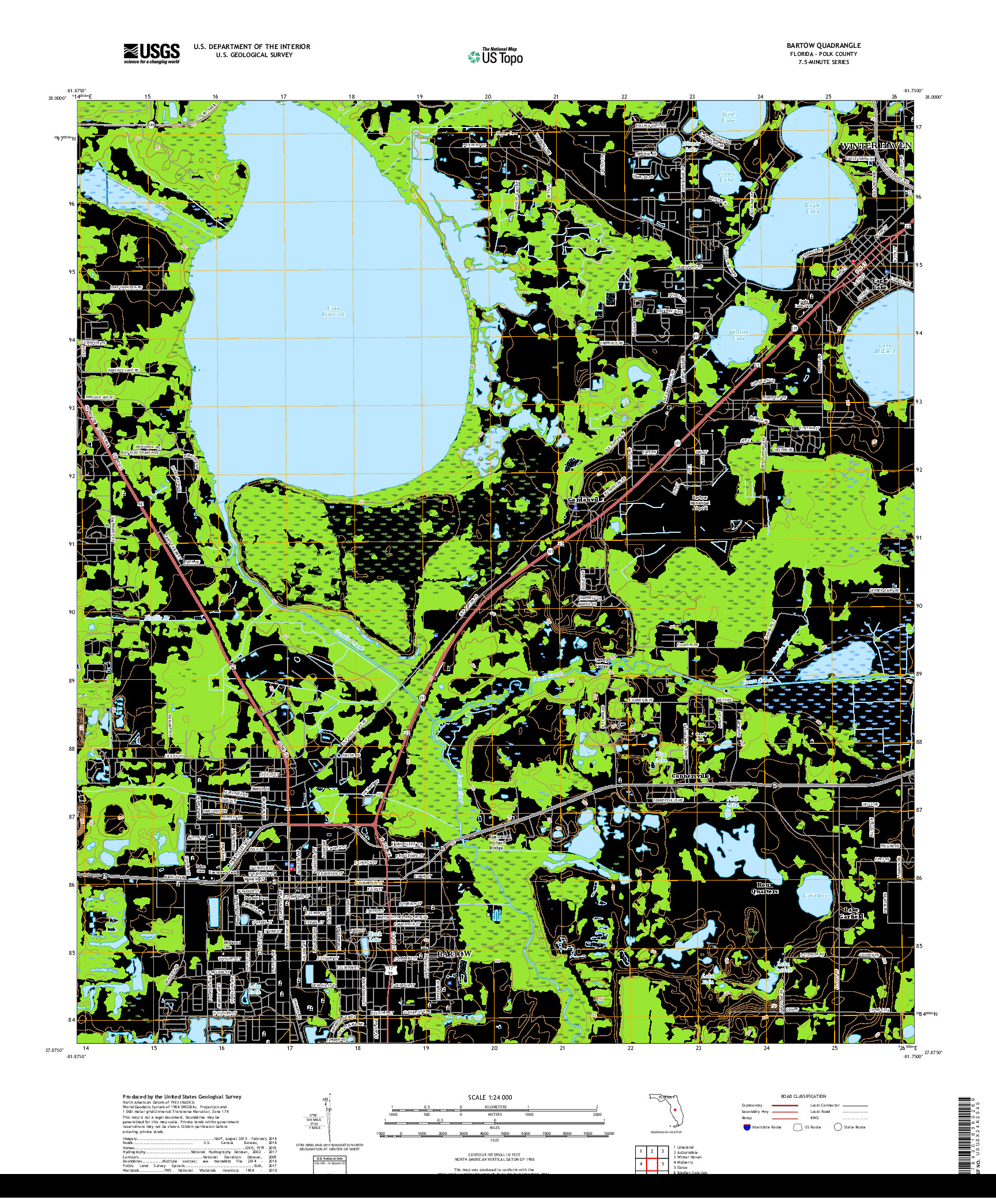 USGS US TOPO 7.5-MINUTE MAP FOR BARTOW, FL 2018