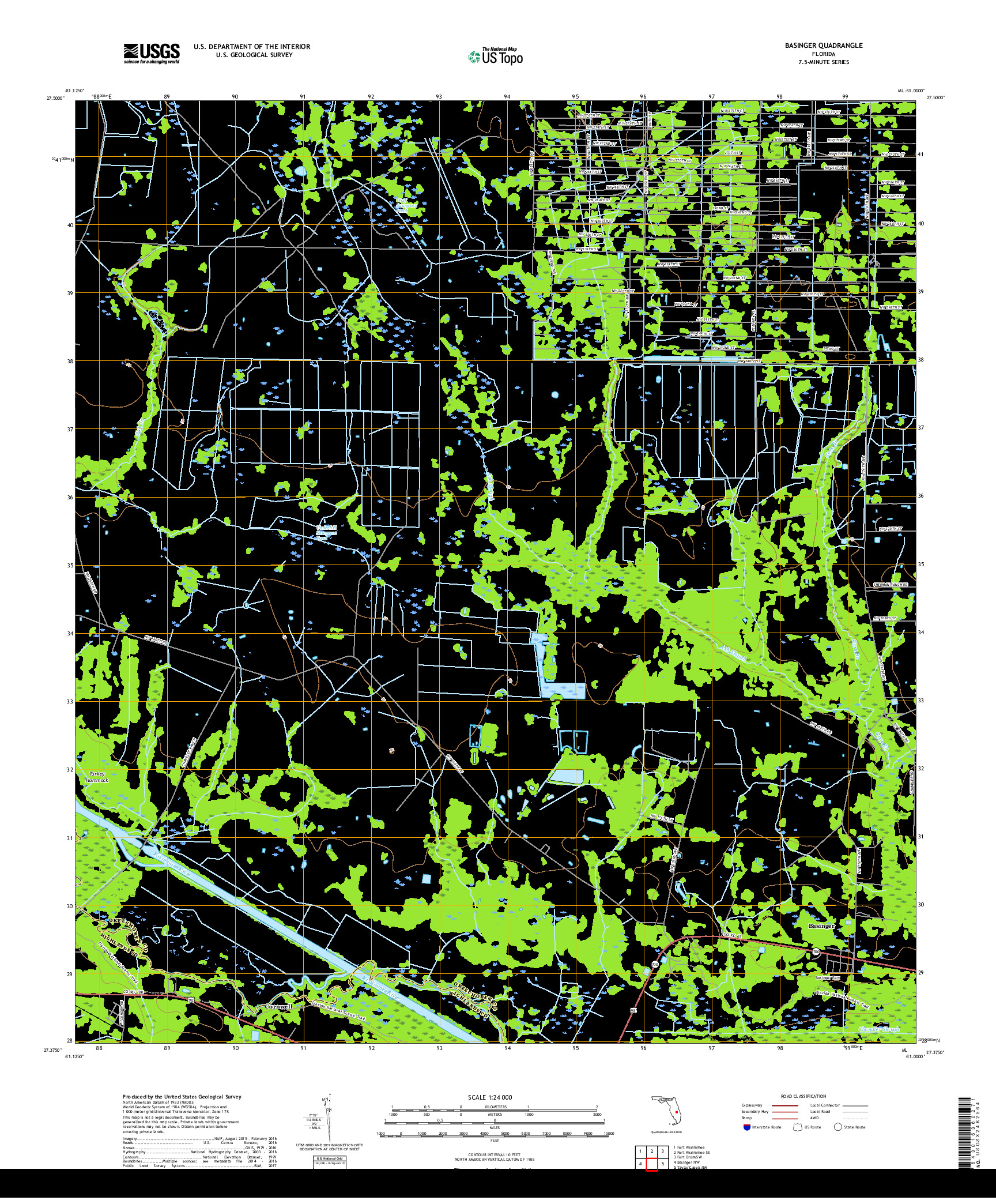 USGS US TOPO 7.5-MINUTE MAP FOR BASINGER, FL 2018