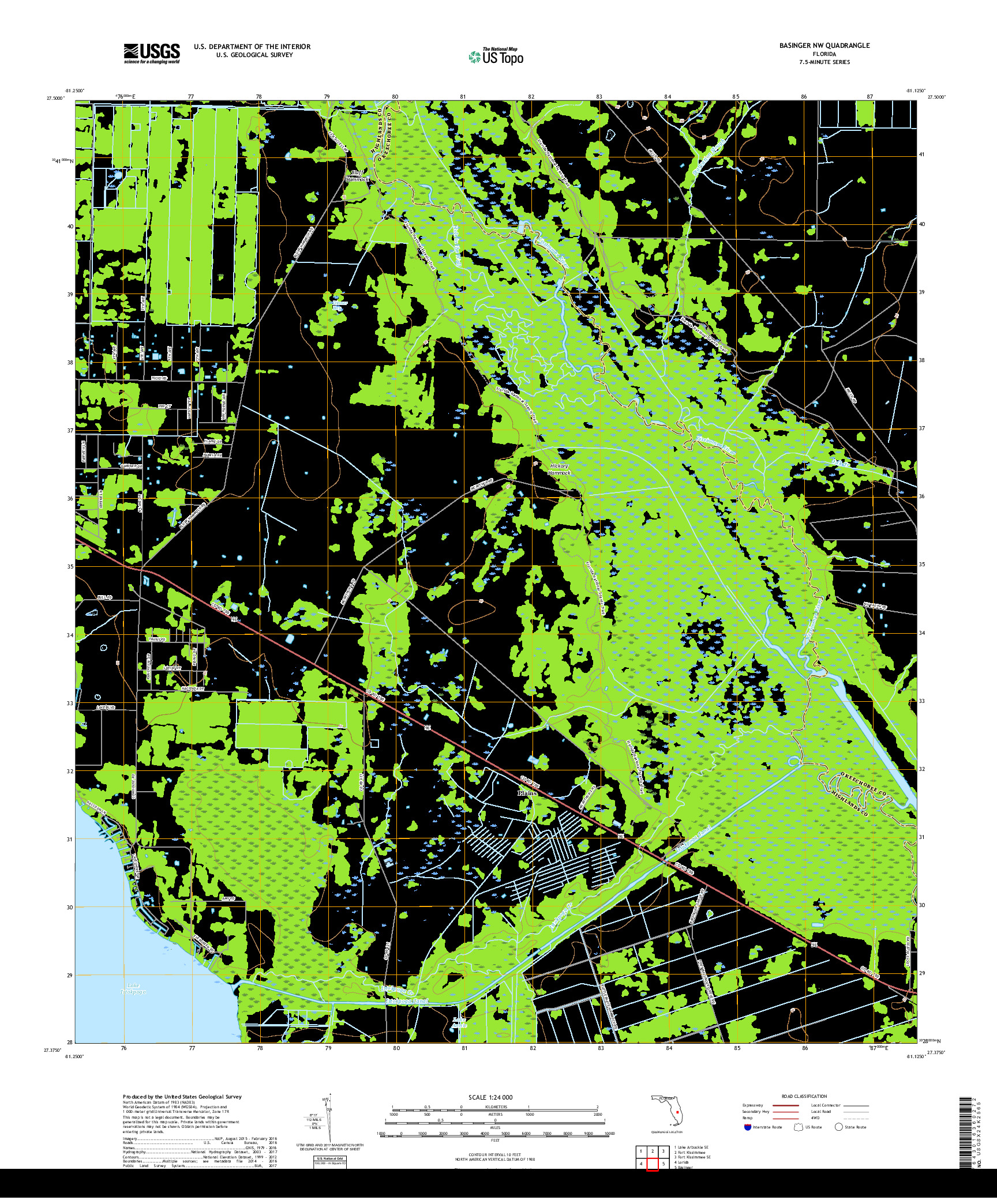 USGS US TOPO 7.5-MINUTE MAP FOR BASINGER NW, FL 2018