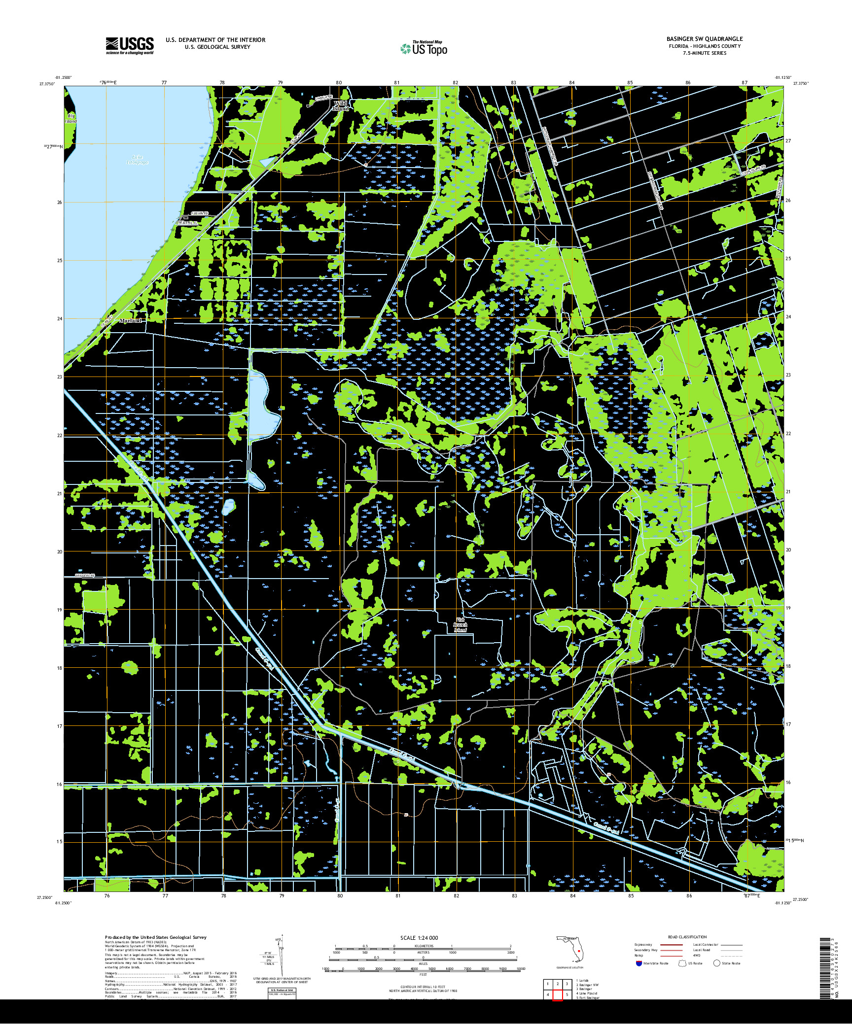 USGS US TOPO 7.5-MINUTE MAP FOR BASINGER SW, FL 2018