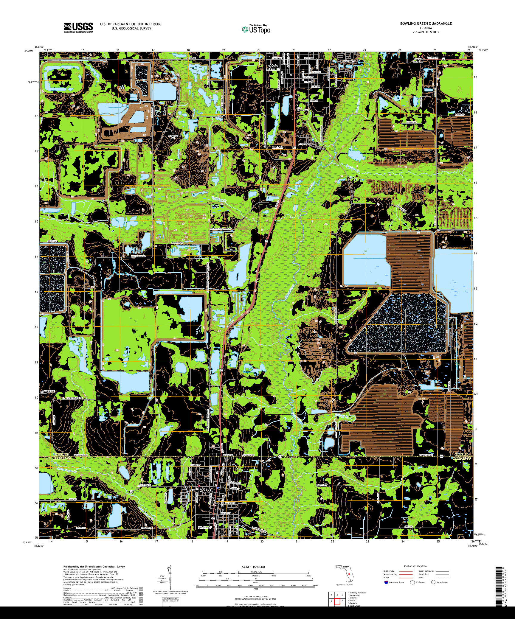 USGS US TOPO 7.5-MINUTE MAP FOR BOWLING GREEN, FL 2018