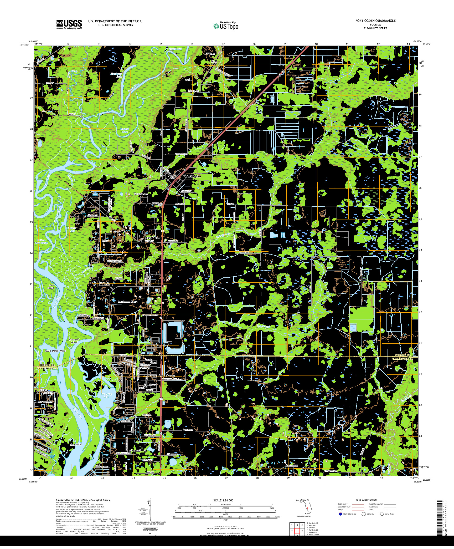 USGS US TOPO 7.5-MINUTE MAP FOR FORT OGDEN, FL 2018