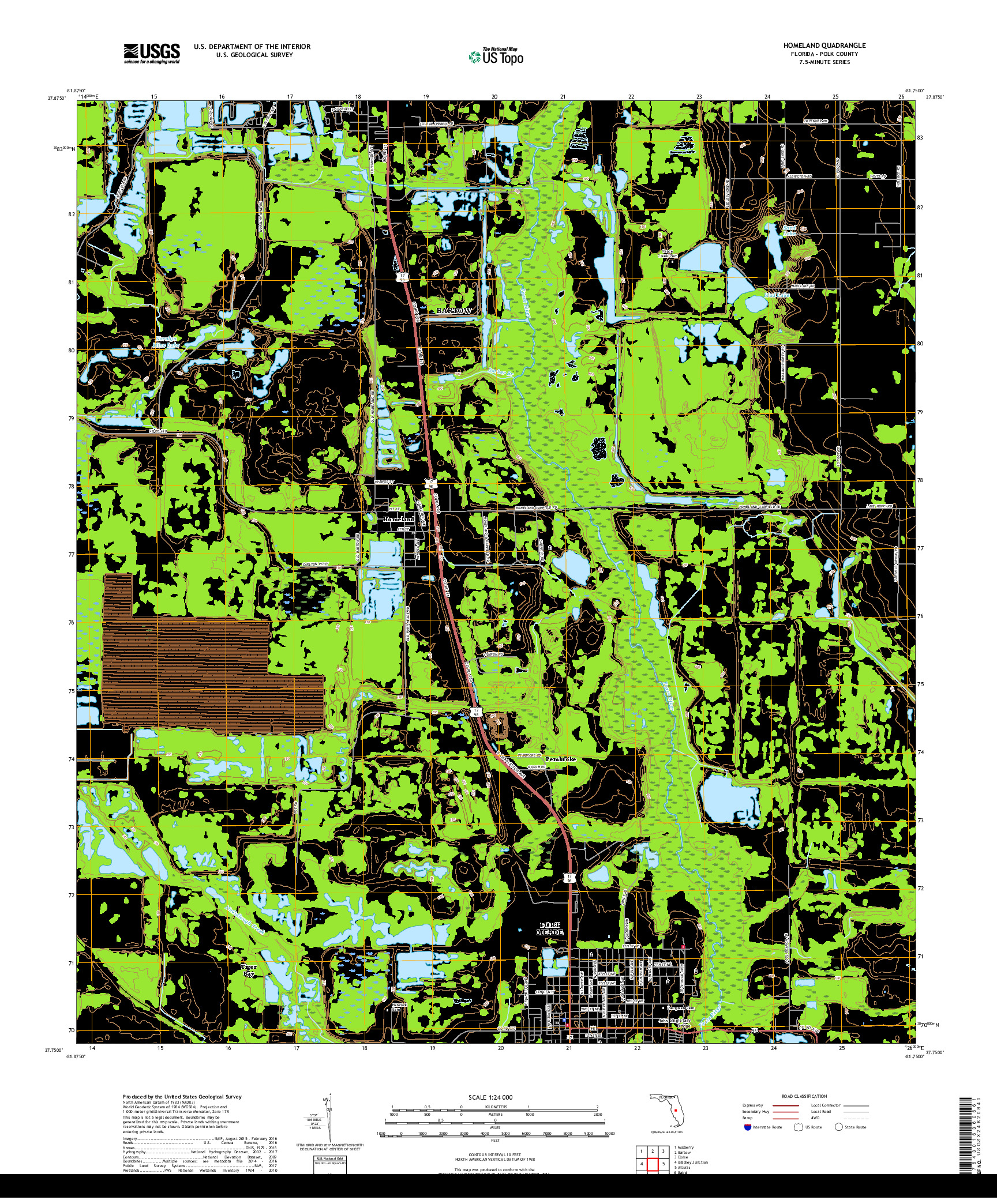 USGS US TOPO 7.5-MINUTE MAP FOR HOMELAND, FL 2018