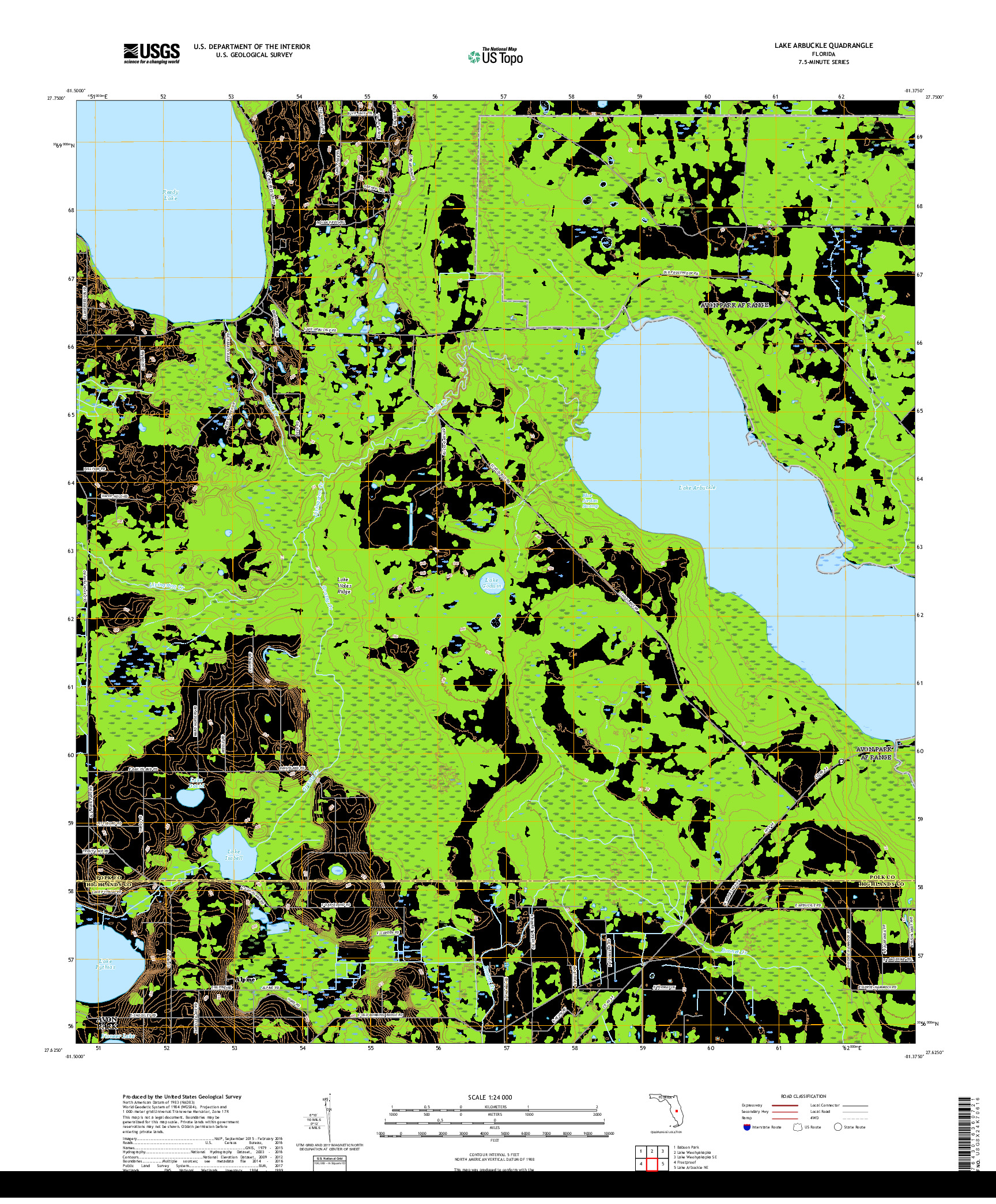 USGS US TOPO 7.5-MINUTE MAP FOR LAKE ARBUCKLE, FL 2018