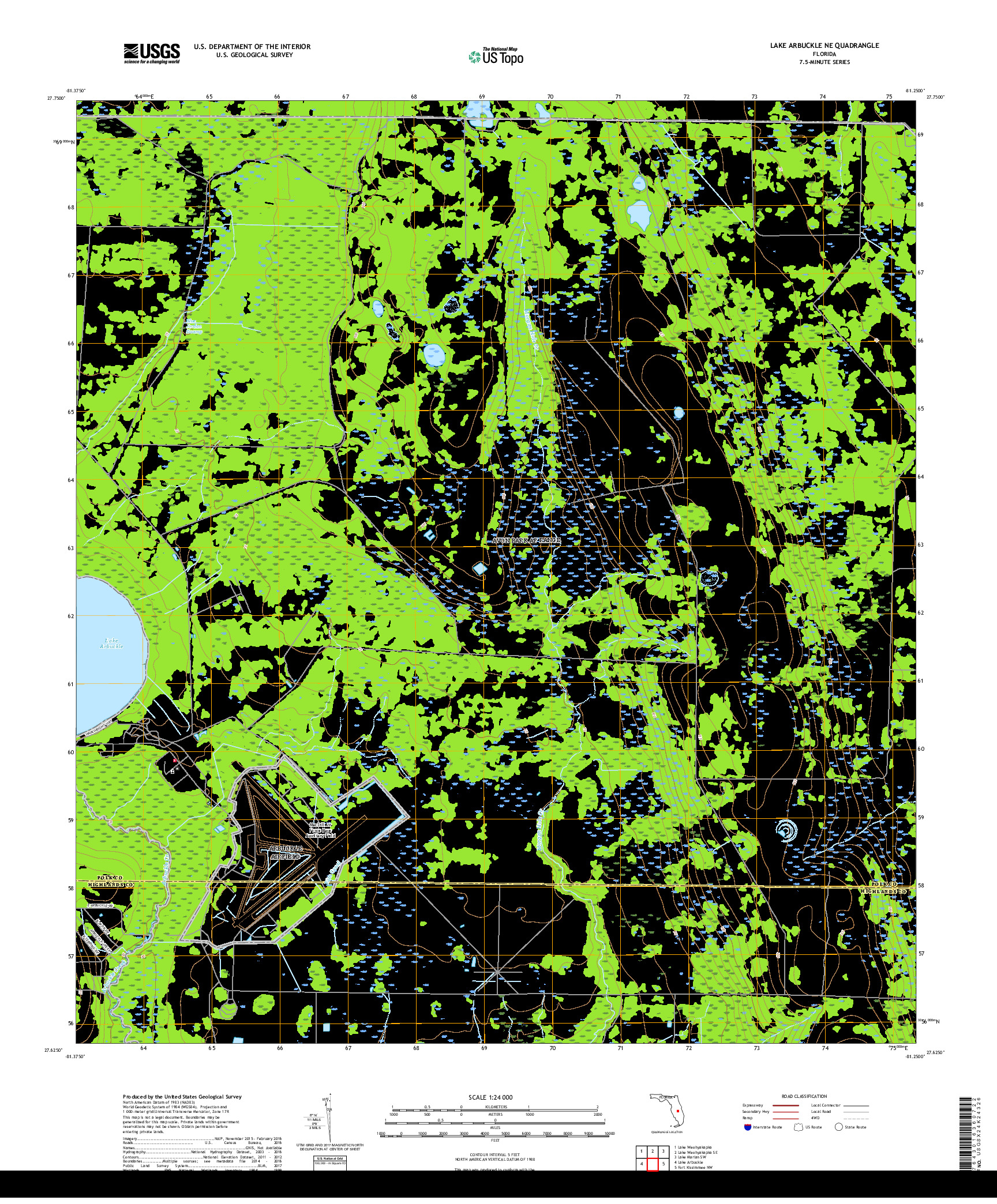 USGS US TOPO 7.5-MINUTE MAP FOR LAKE ARBUCKLE NE, FL 2018