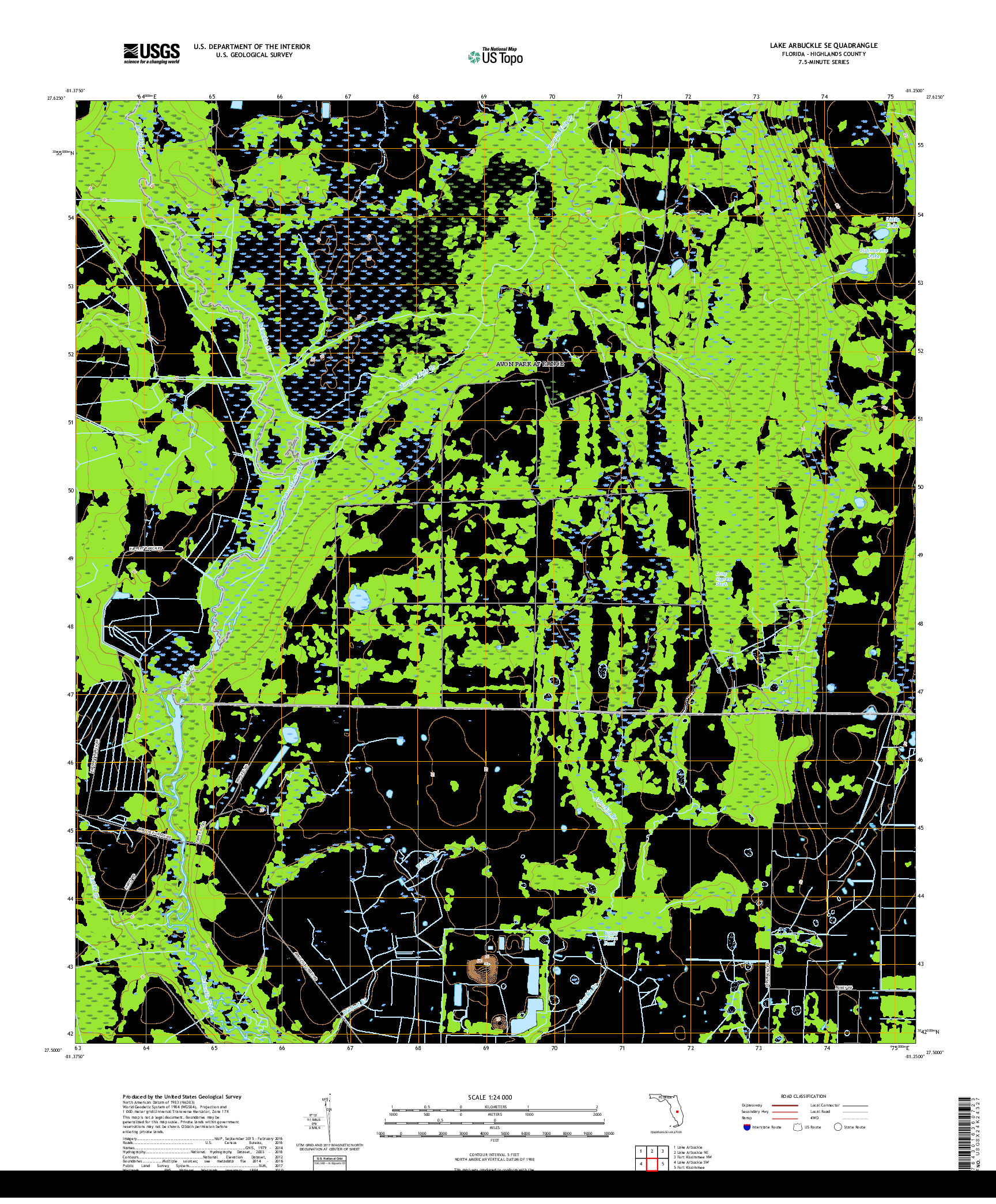 USGS US TOPO 7.5-MINUTE MAP FOR LAKE ARBUCKLE SE, FL 2018