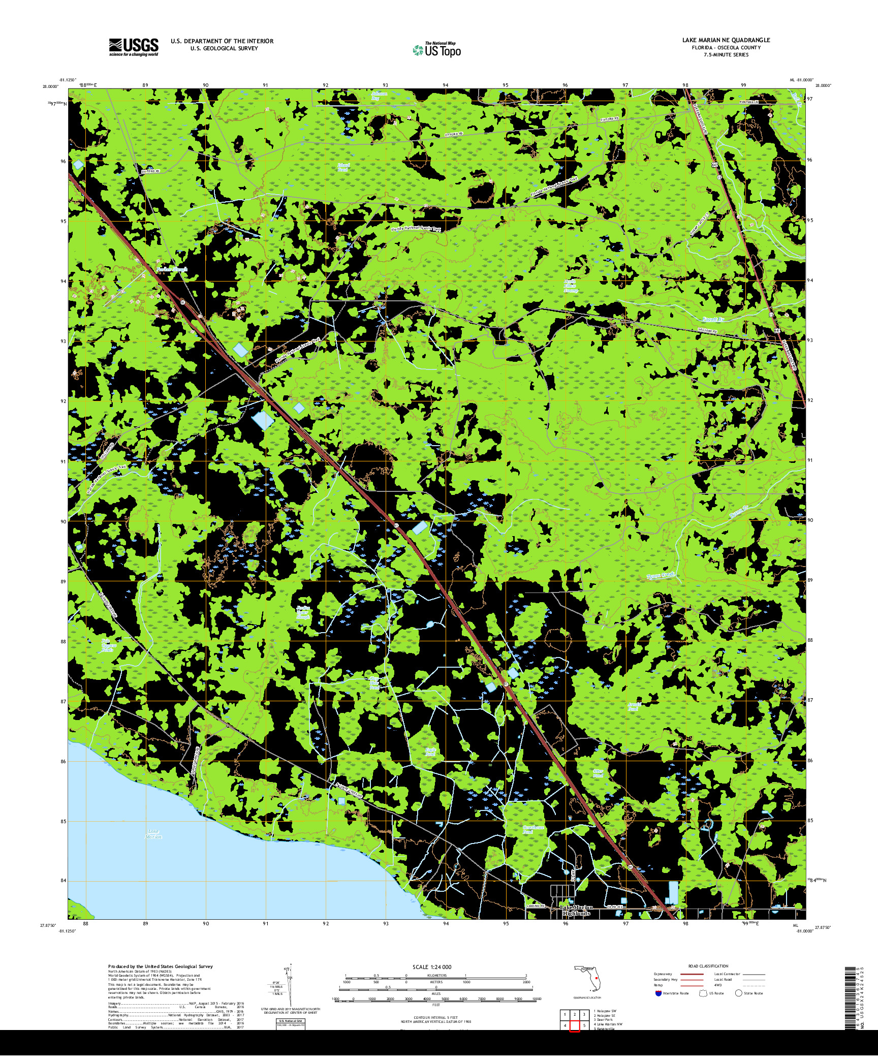 USGS US TOPO 7.5-MINUTE MAP FOR LAKE MARIAN NE, FL 2018