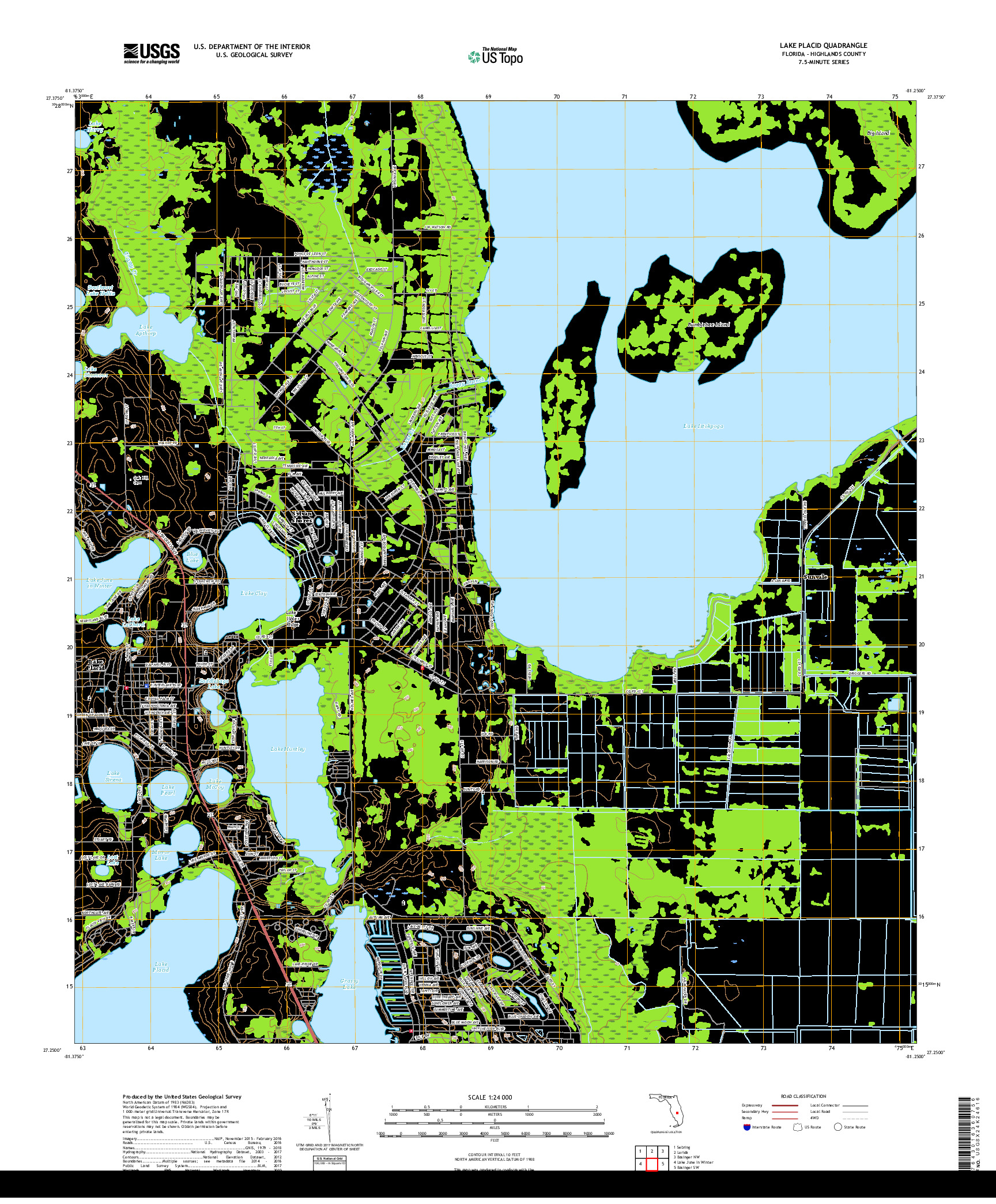 USGS US TOPO 7.5-MINUTE MAP FOR LAKE PLACID, FL 2018