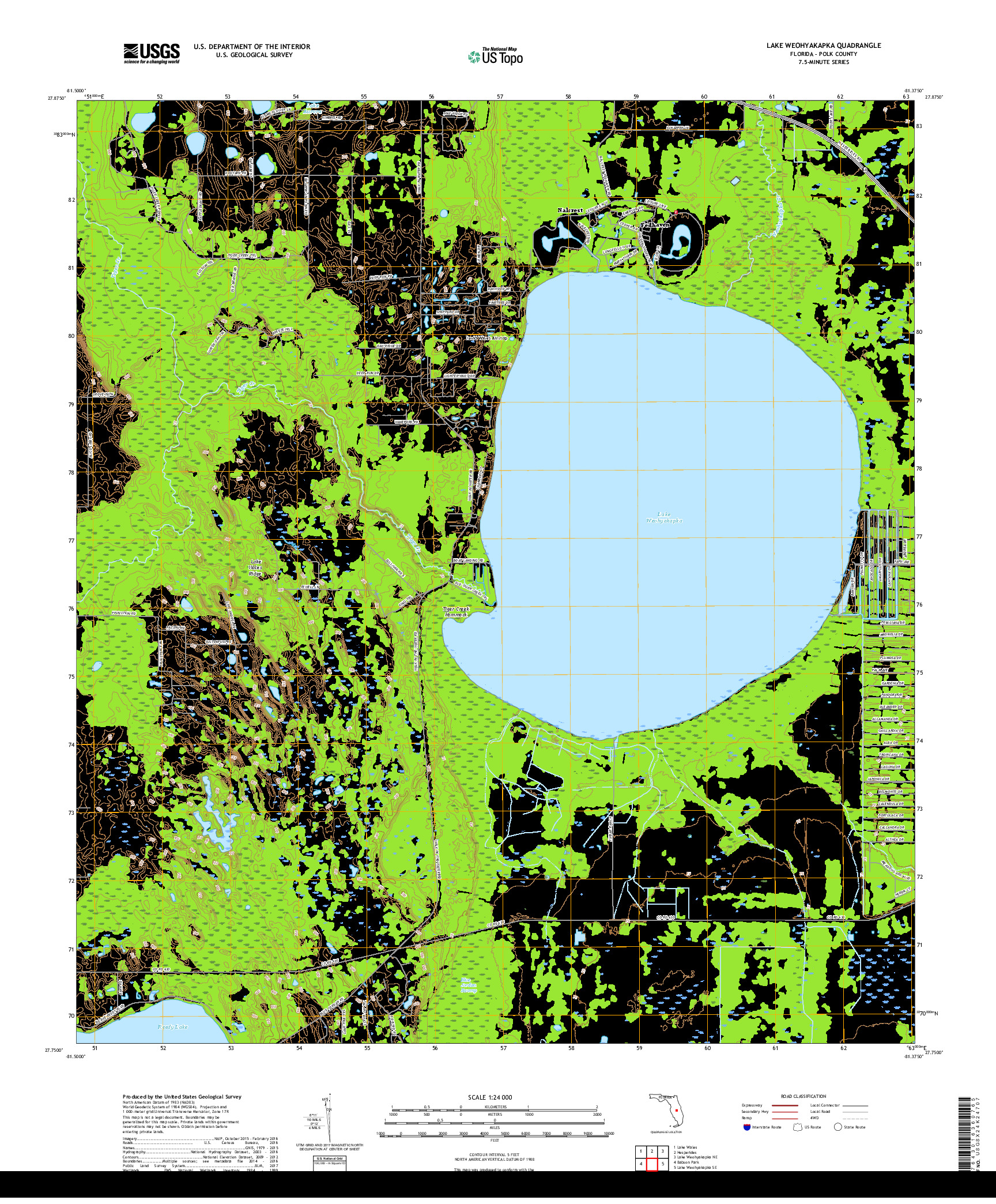 USGS US TOPO 7.5-MINUTE MAP FOR LAKE WEOHYAKAPKA, FL 2018