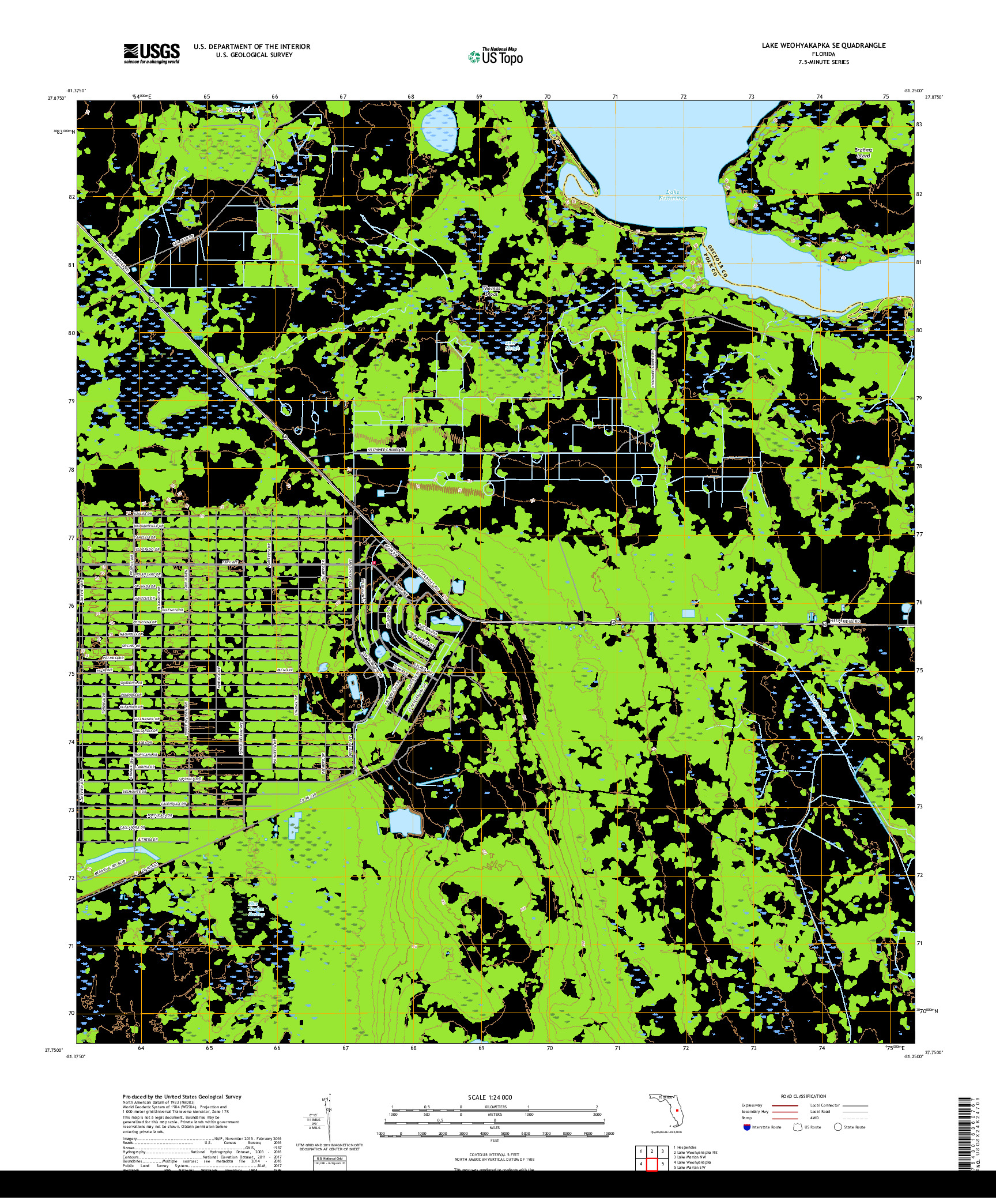 USGS US TOPO 7.5-MINUTE MAP FOR LAKE WEOHYAKAPKA SE, FL 2018