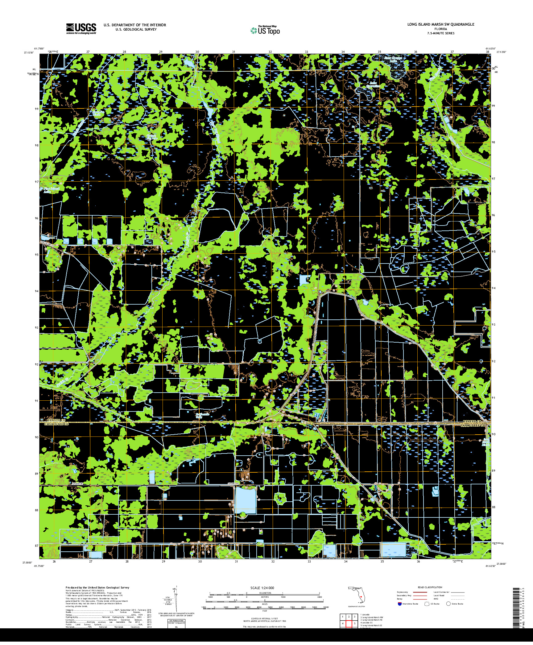 USGS US TOPO 7.5-MINUTE MAP FOR LONG ISLAND MARSH SW, FL 2018