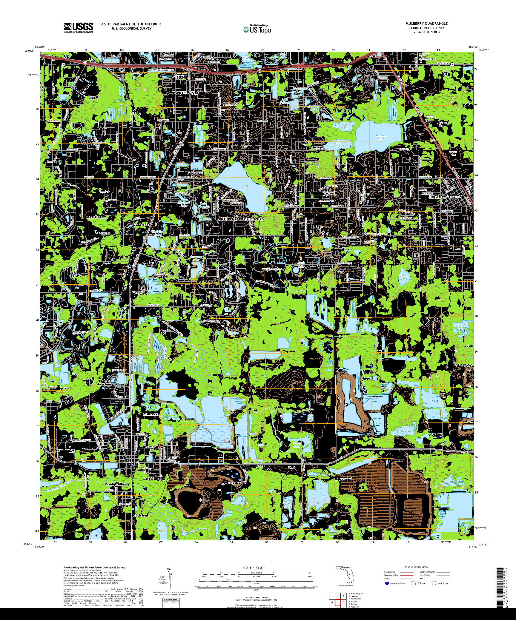 USGS US TOPO 7.5-MINUTE MAP FOR MULBERRY, FL 2018