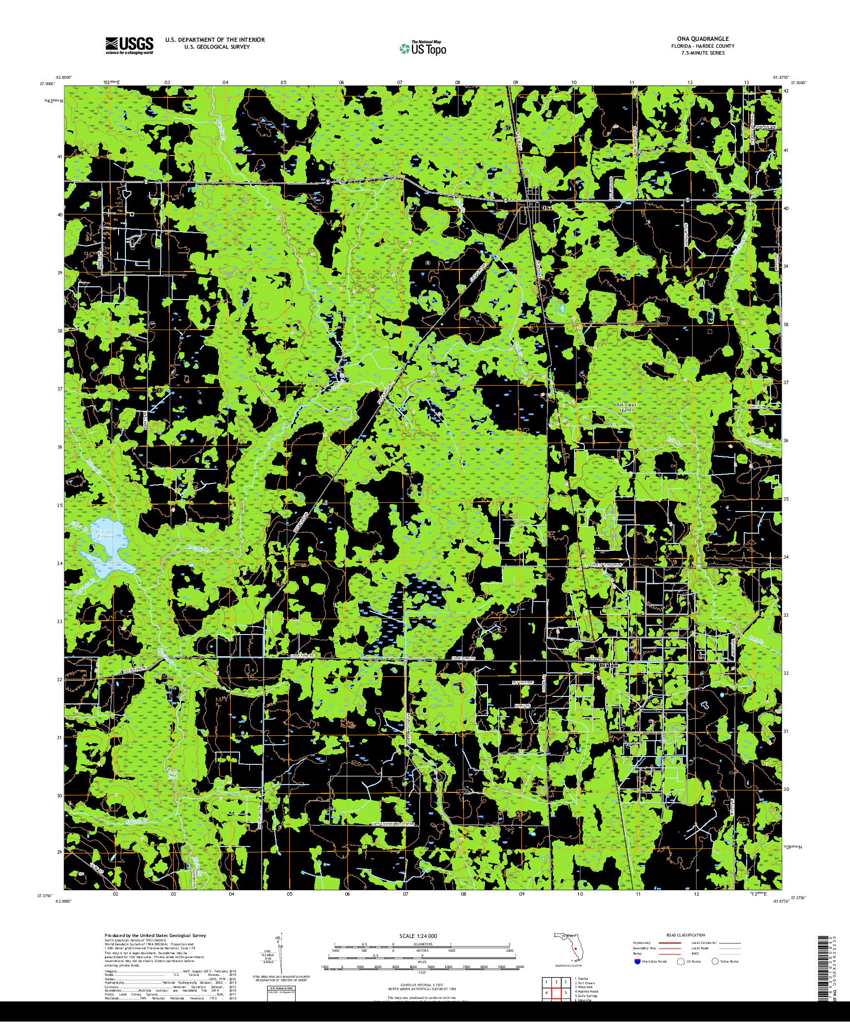 USGS US TOPO 7.5-MINUTE MAP FOR ONA, FL 2018