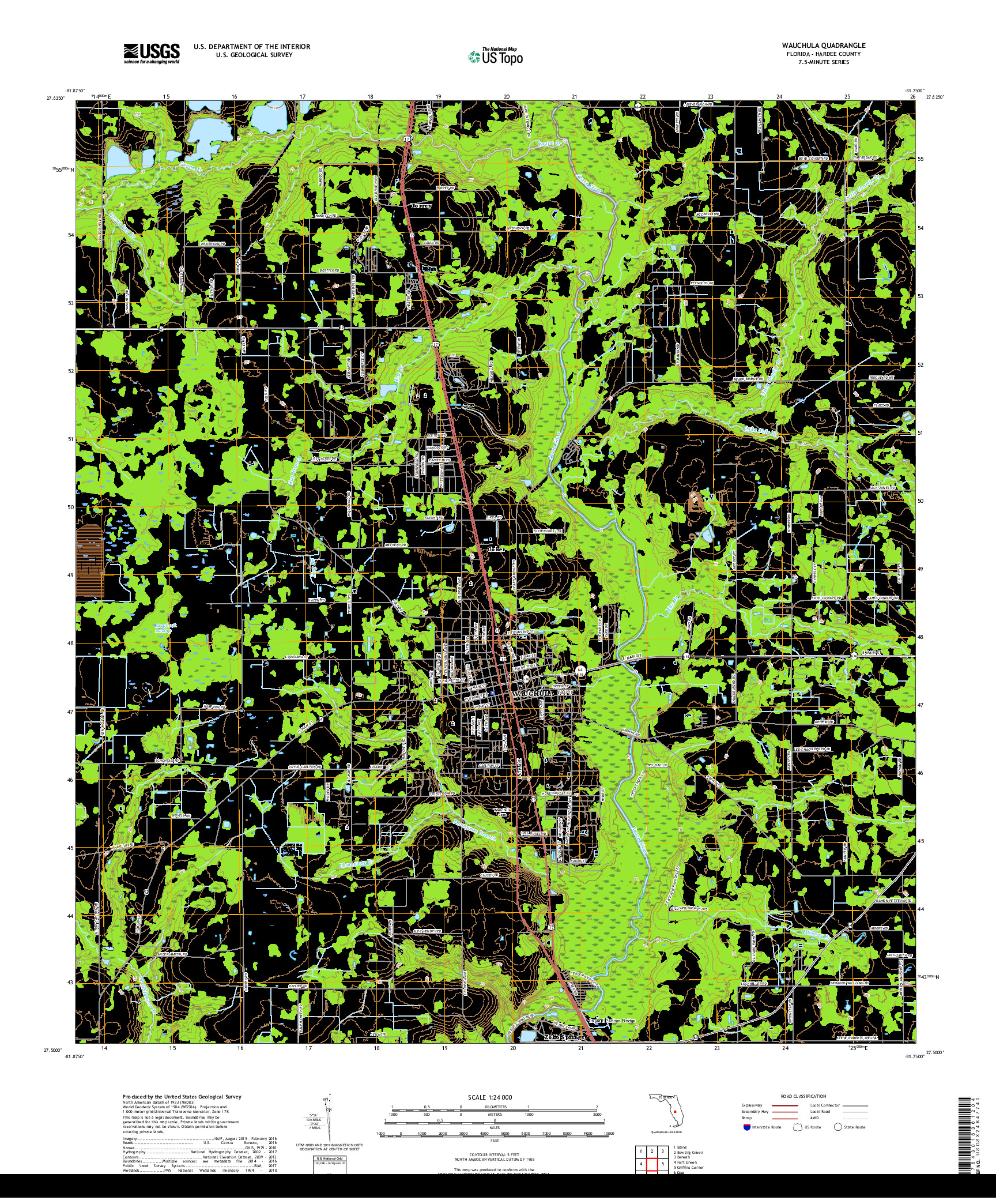 USGS US TOPO 7.5-MINUTE MAP FOR WAUCHULA, FL 2018