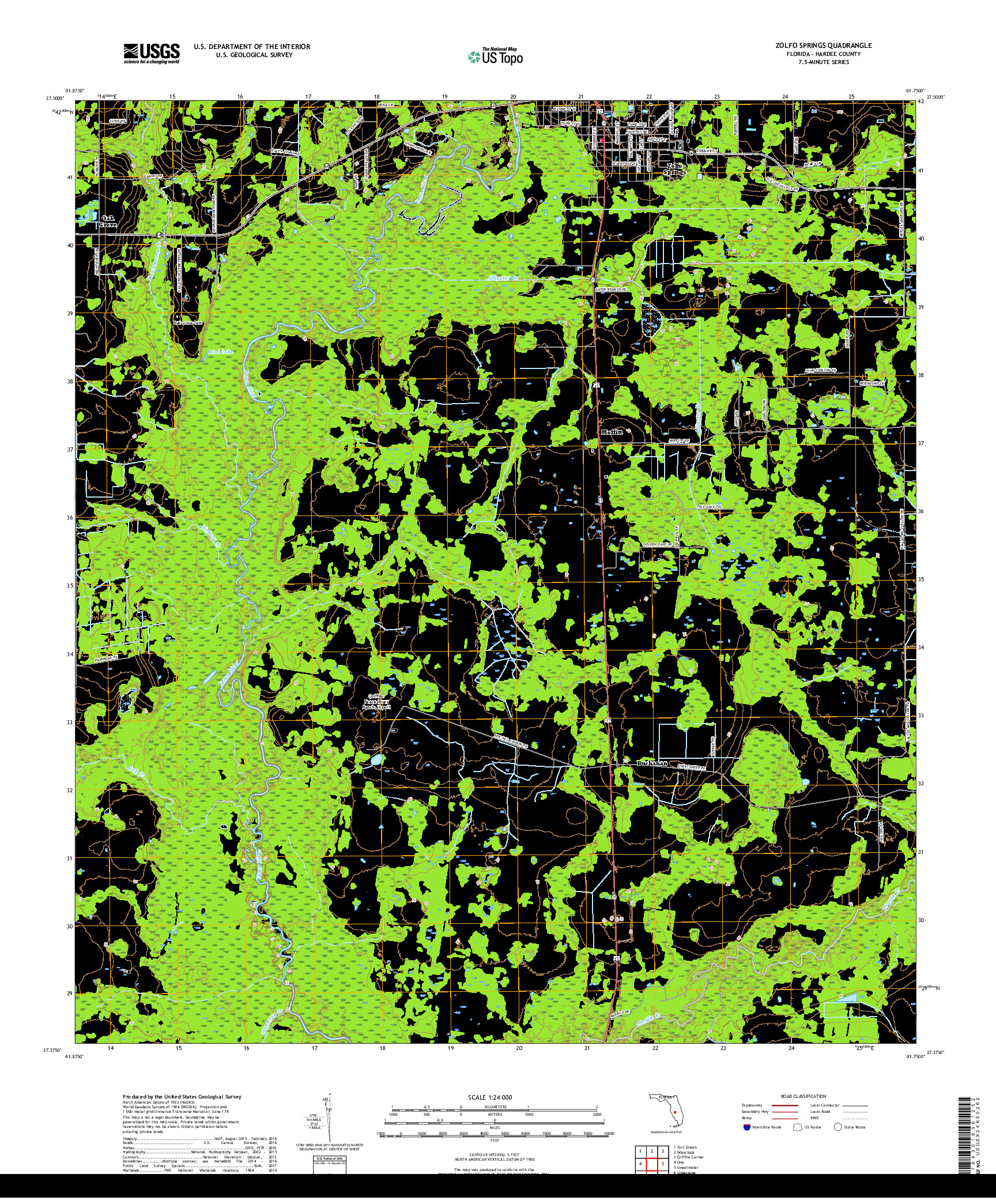 USGS US TOPO 7.5-MINUTE MAP FOR ZOLFO SPRINGS, FL 2018