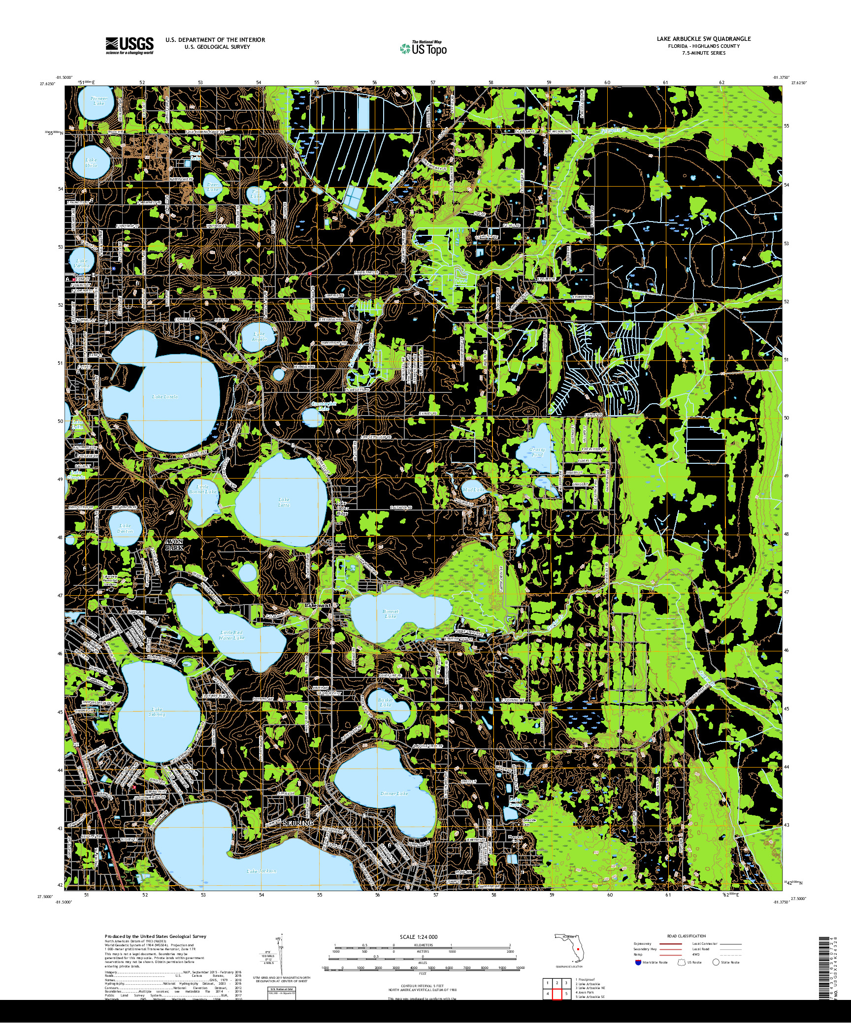 USGS US TOPO 7.5-MINUTE MAP FOR LAKE ARBUCKLE SW, FL 2018