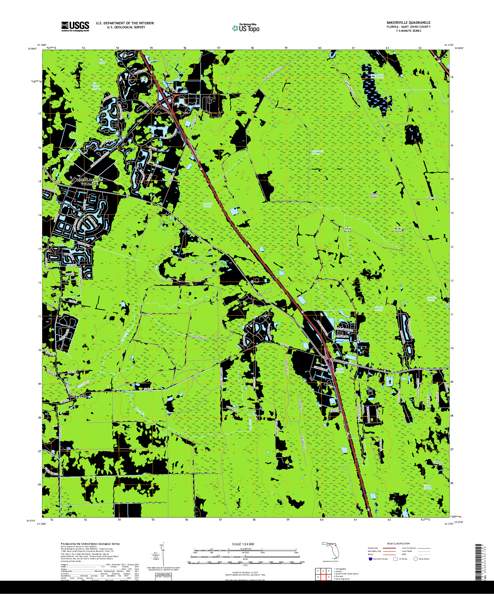 USGS US TOPO 7.5-MINUTE MAP FOR BAKERSVILLE, FL 2018