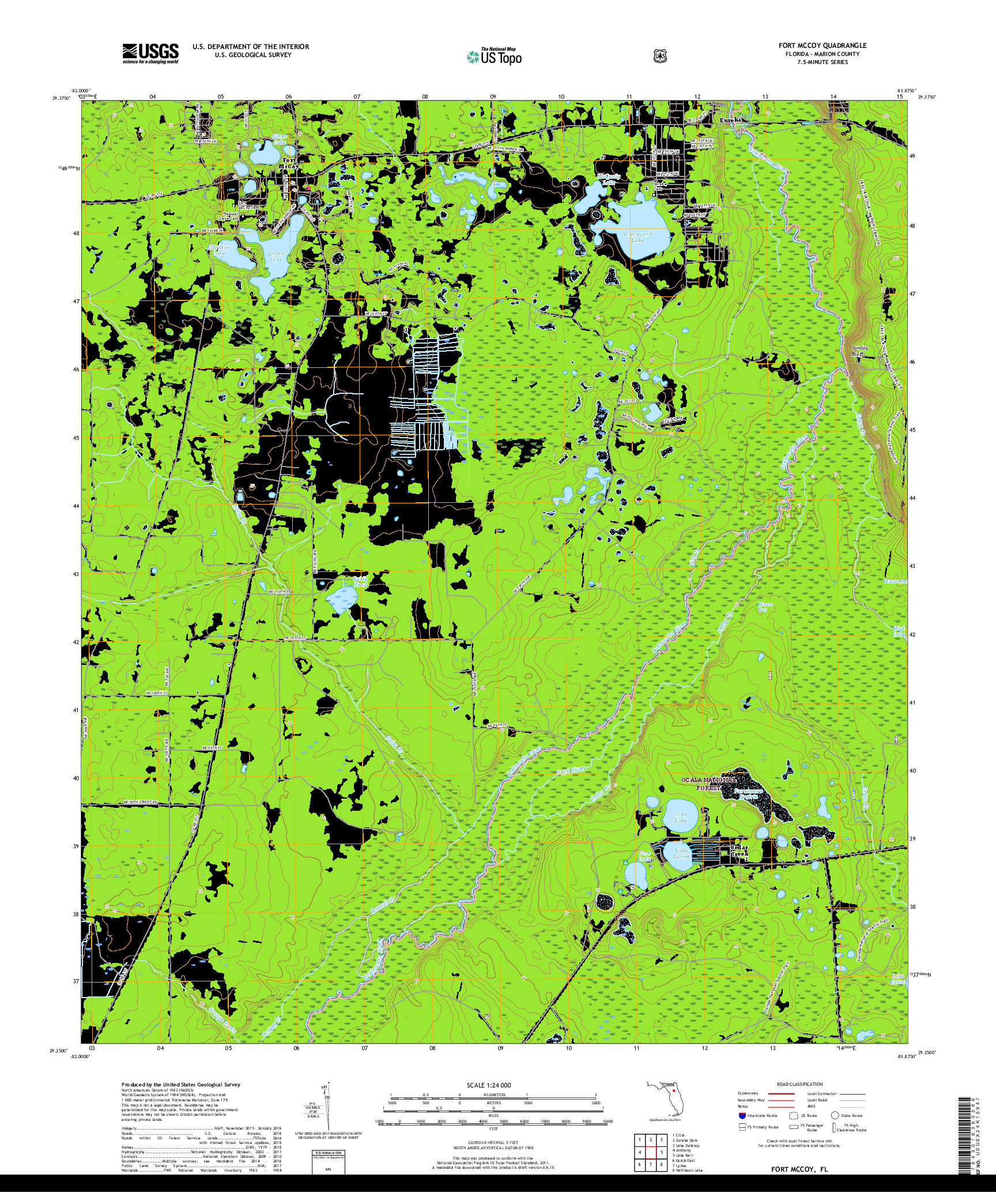 USGS US TOPO 7.5-MINUTE MAP FOR FORT MCCOY, FL 2018