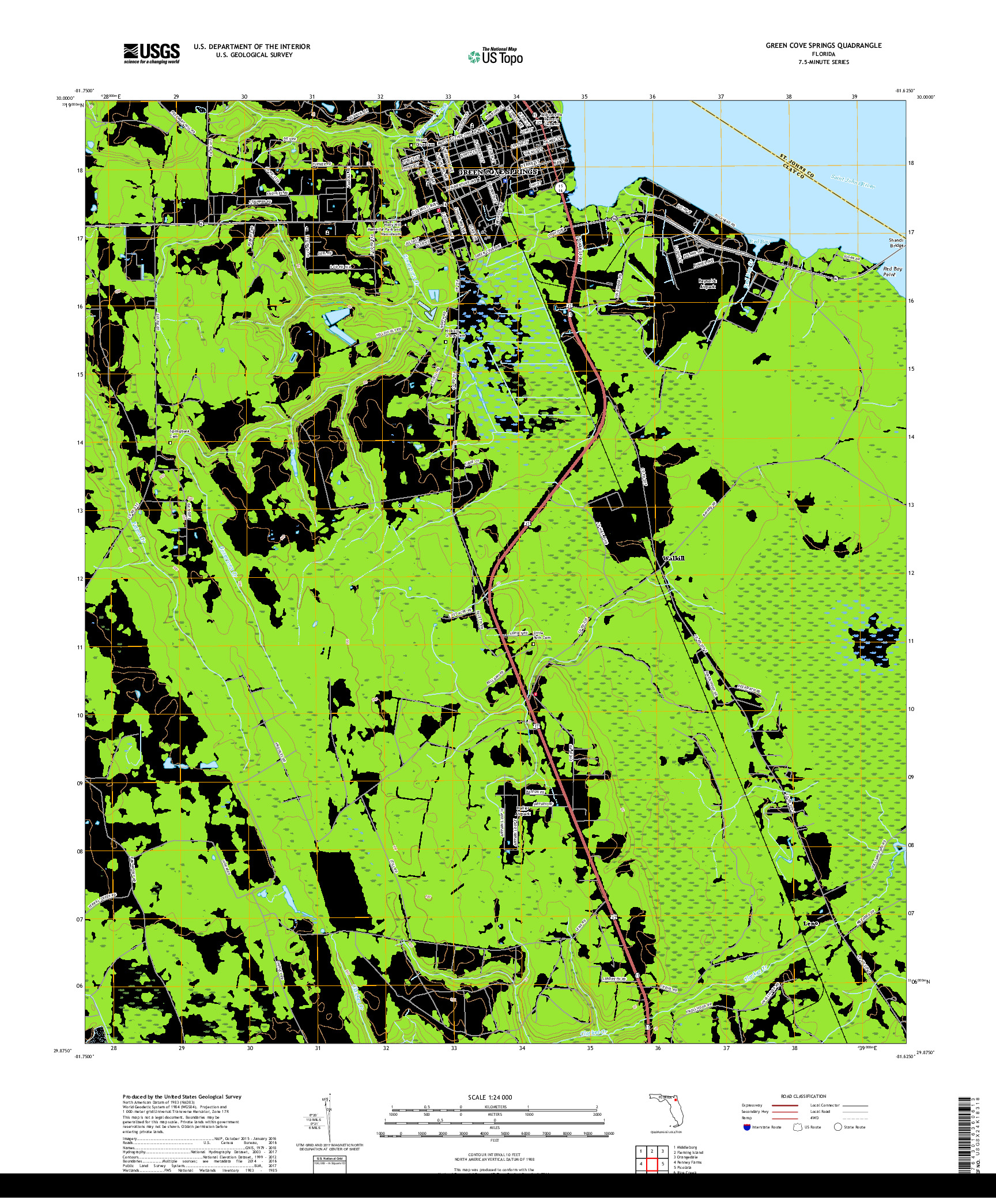 USGS US TOPO 7.5-MINUTE MAP FOR GREEN COVE SPRINGS, FL 2018