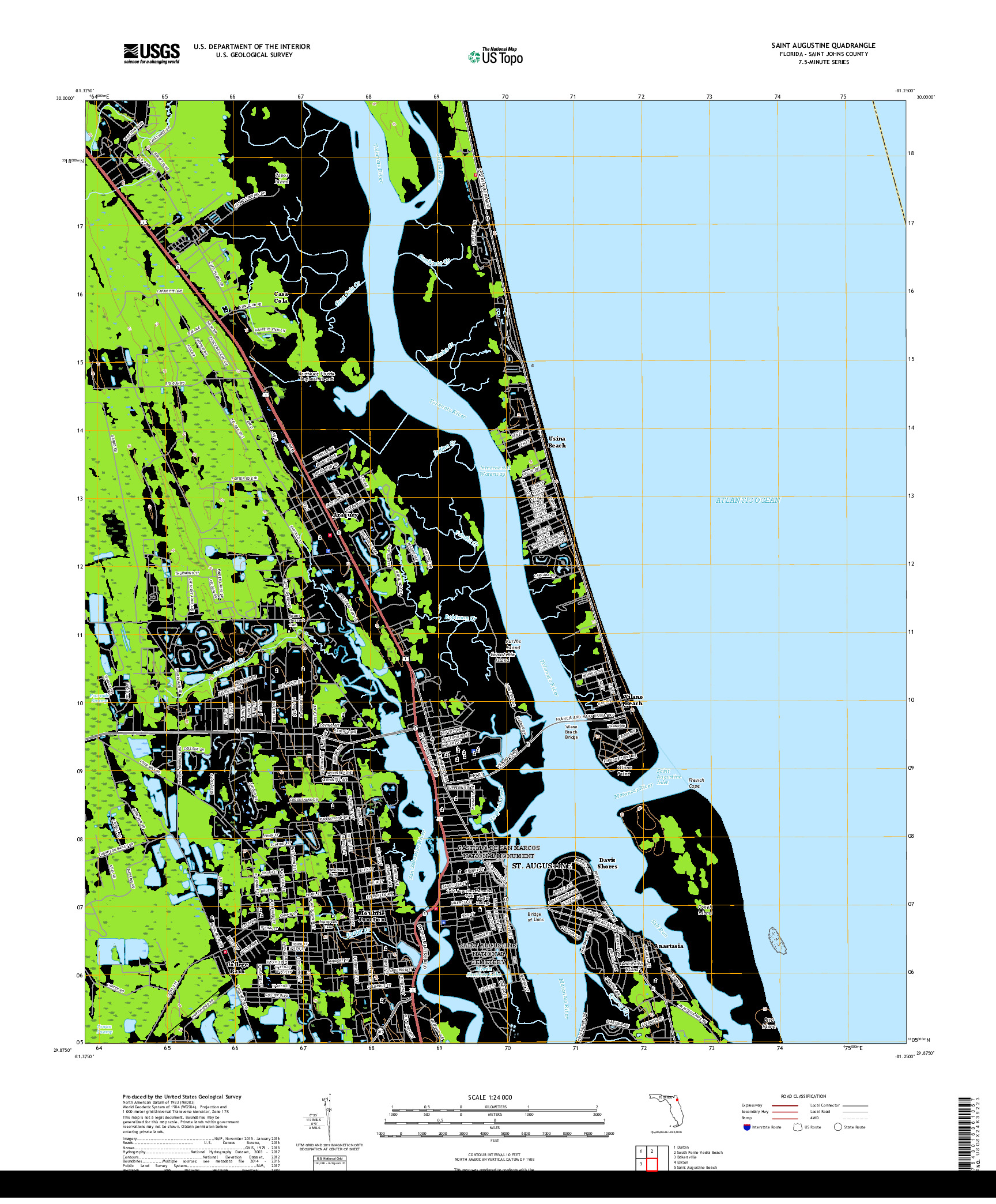 USGS US TOPO 7.5-MINUTE MAP FOR SAINT AUGUSTINE, FL 2018