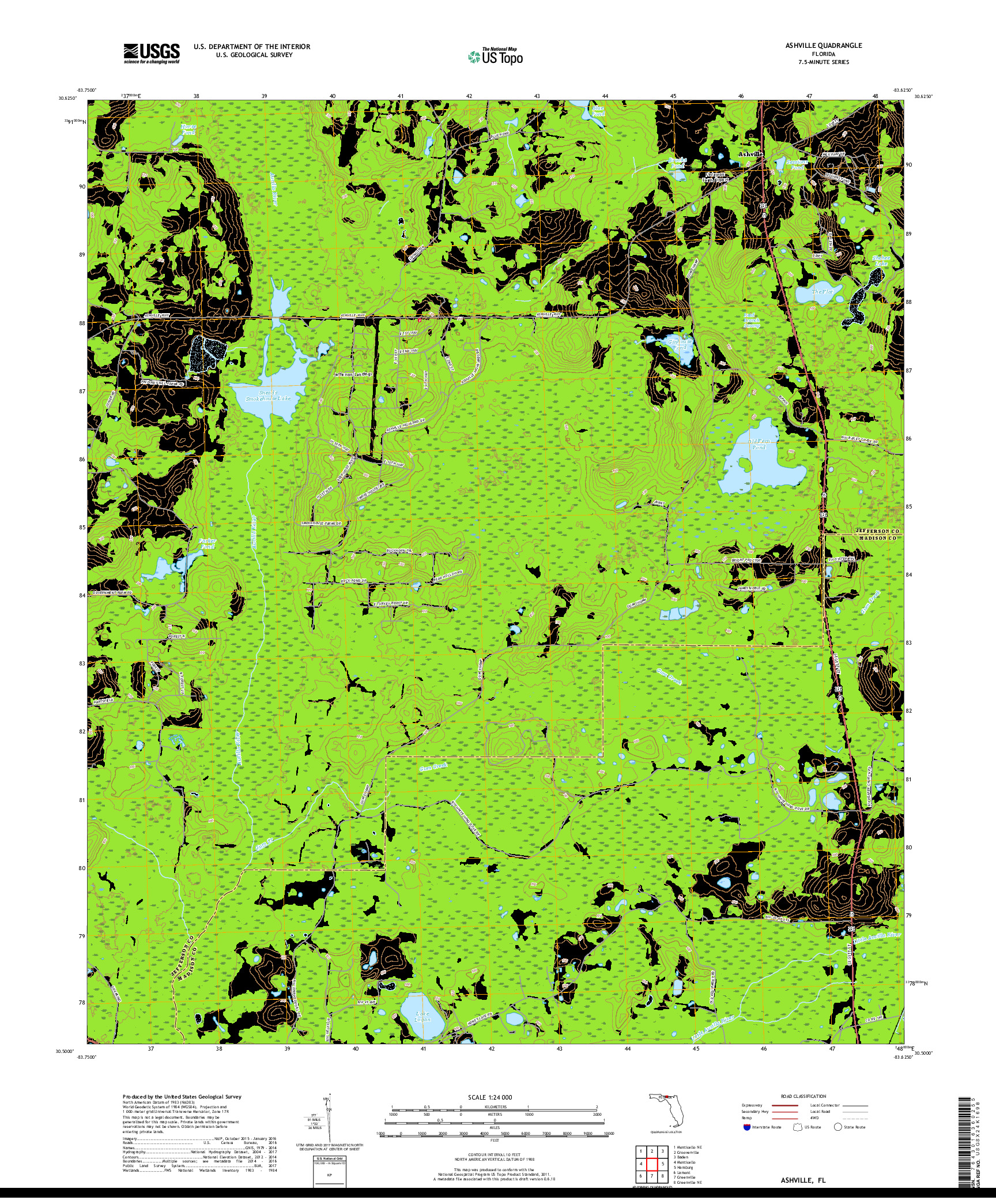 USGS US TOPO 7.5-MINUTE MAP FOR ASHVILLE, FL 2018