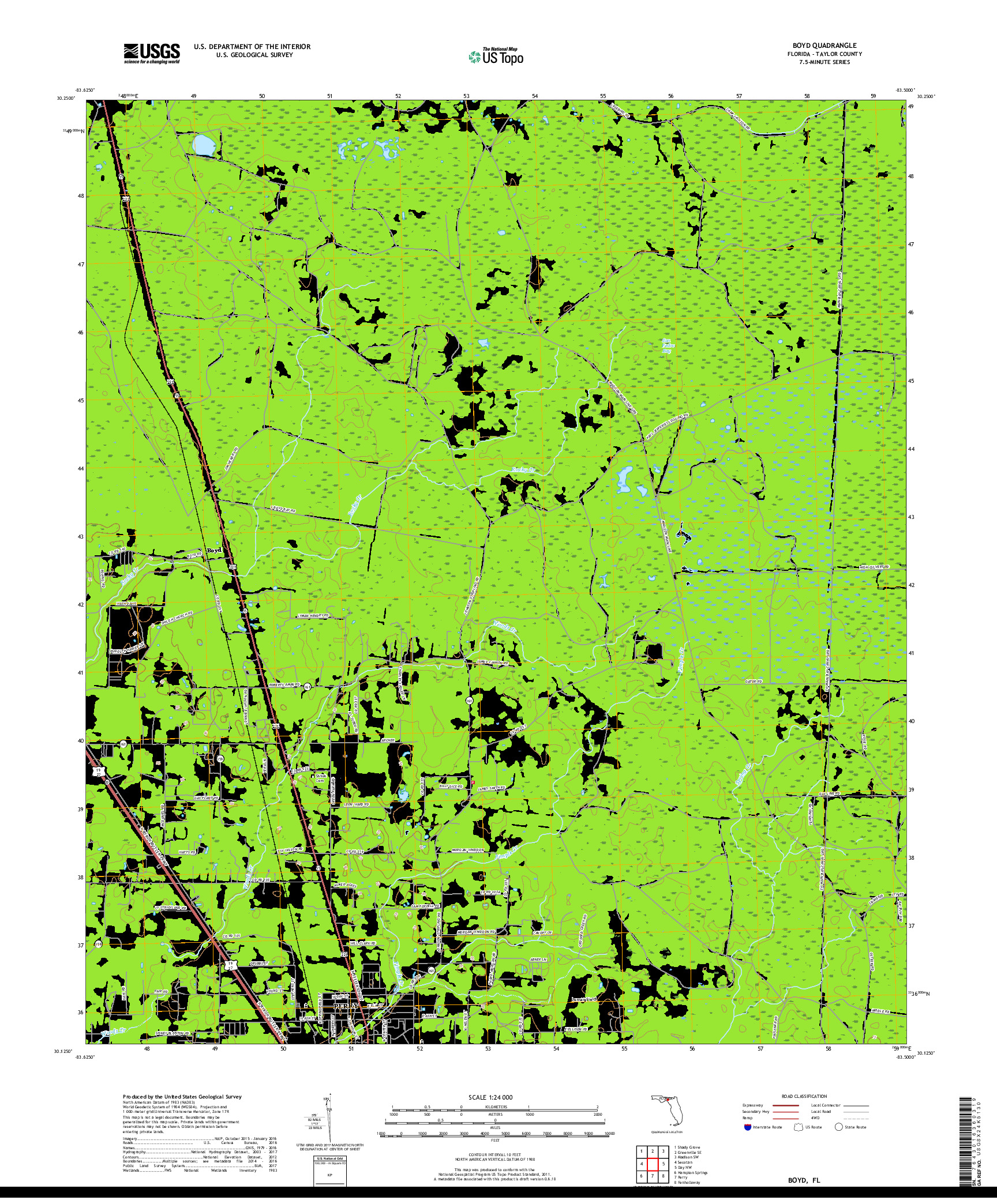 USGS US TOPO 7.5-MINUTE MAP FOR BOYD, FL 2018