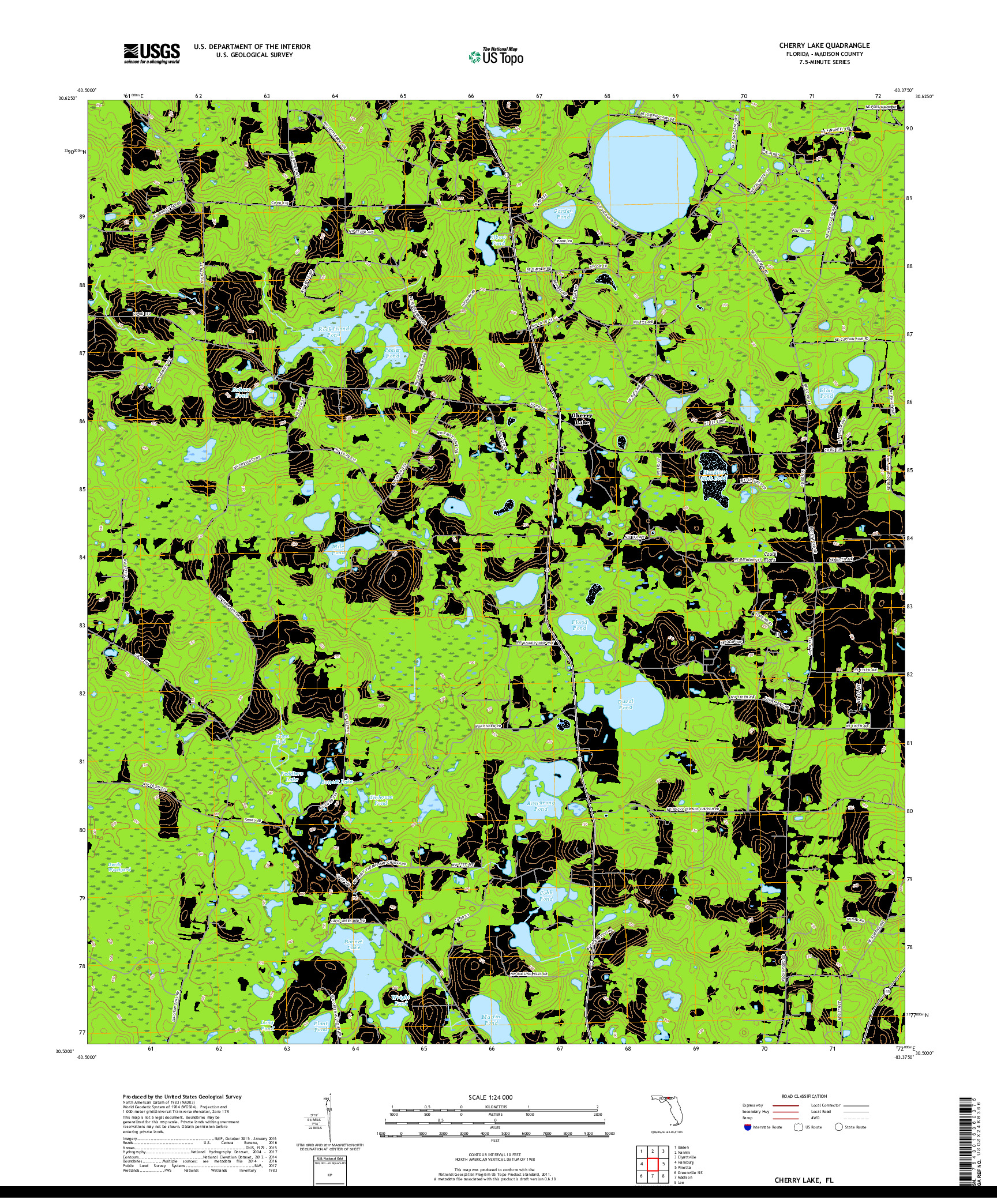 USGS US TOPO 7.5-MINUTE MAP FOR CHERRY LAKE, FL 2018