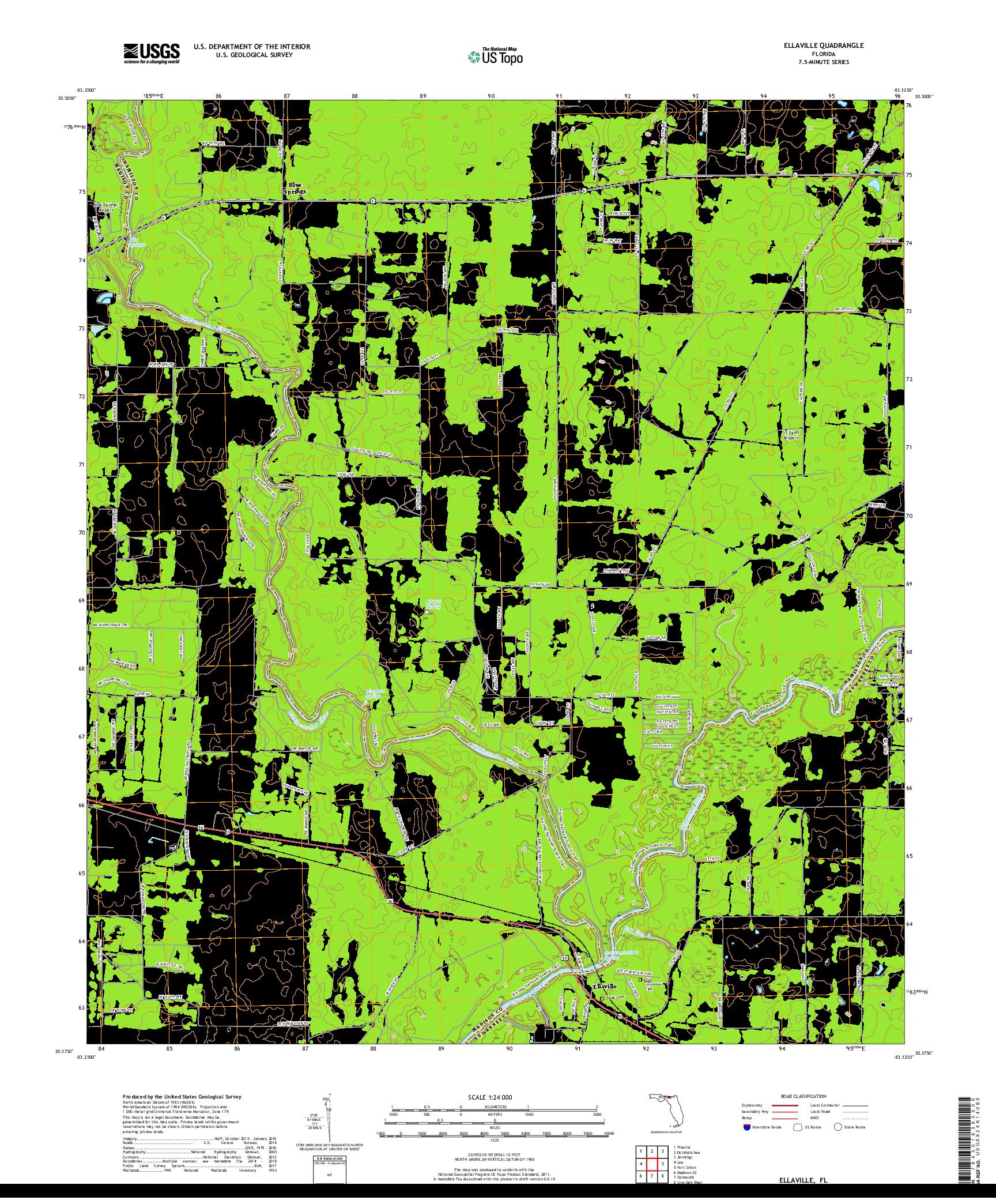 USGS US TOPO 7.5-MINUTE MAP FOR ELLAVILLE, FL 2018