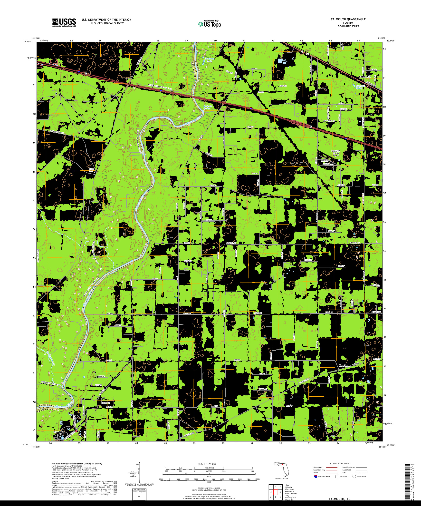 USGS US TOPO 7.5-MINUTE MAP FOR FALMOUTH, FL 2018