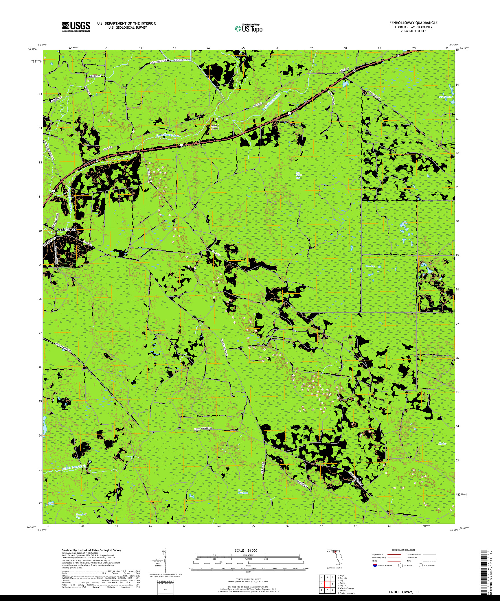 USGS US TOPO 7.5-MINUTE MAP FOR FENHOLLOWAY, FL 2018