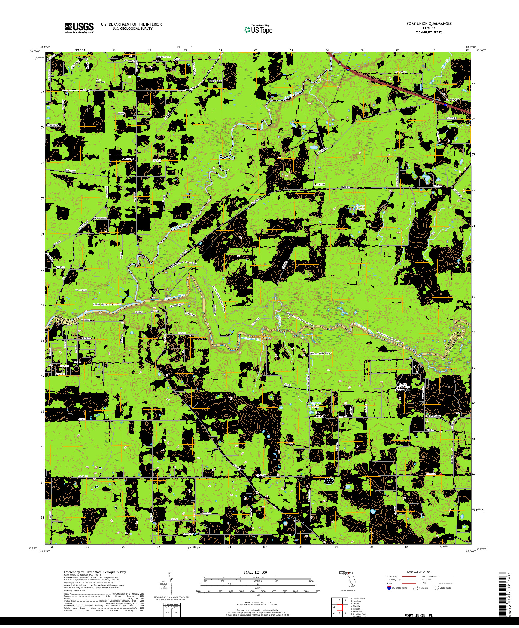 USGS US TOPO 7.5-MINUTE MAP FOR FORT UNION, FL 2018