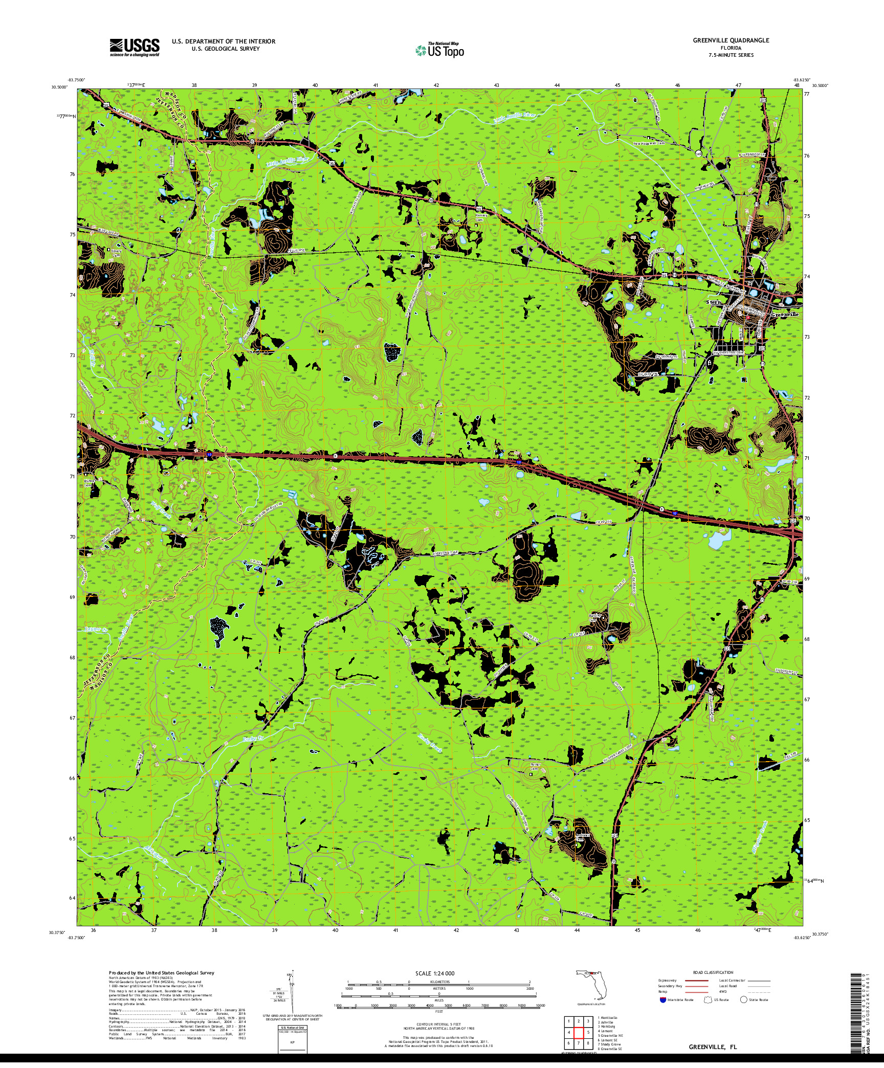 USGS US TOPO 7.5-MINUTE MAP FOR GREENVILLE, FL 2018