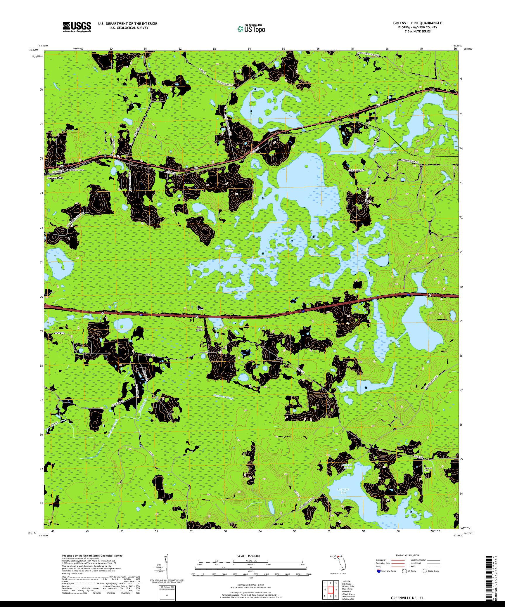 USGS US TOPO 7.5-MINUTE MAP FOR GREENVILLE NE, FL 2018