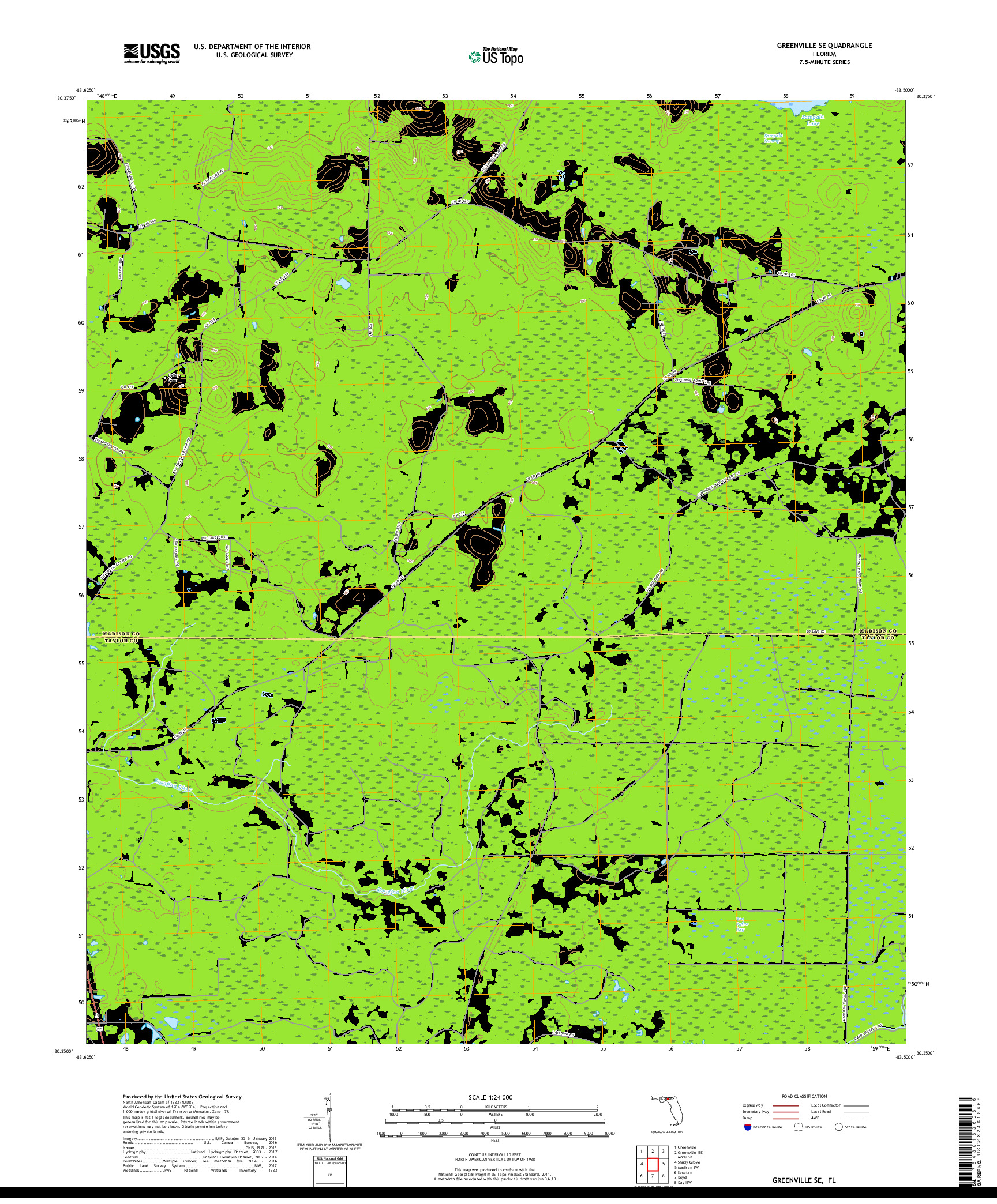 USGS US TOPO 7.5-MINUTE MAP FOR GREENVILLE SE, FL 2018