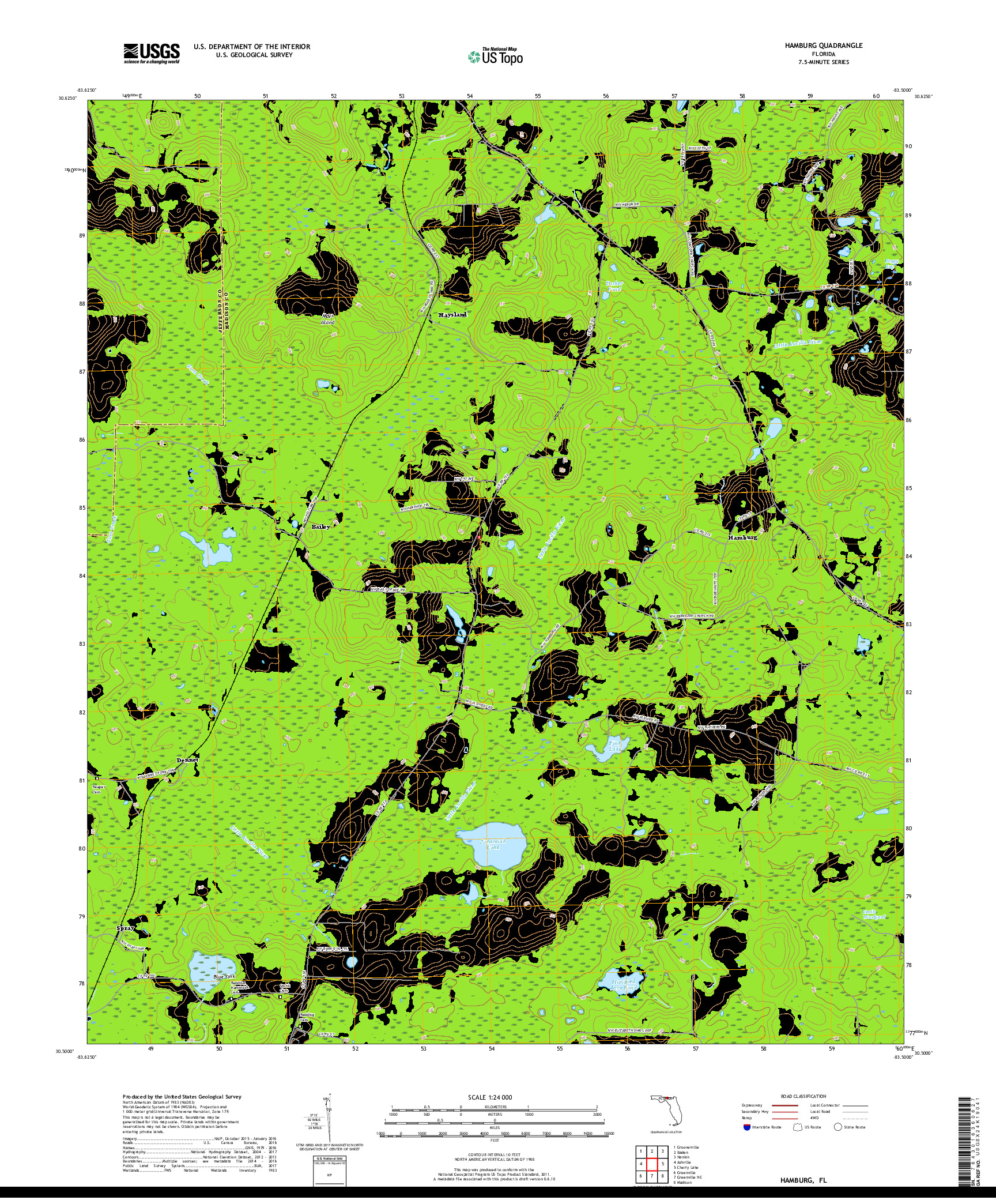 USGS US TOPO 7.5-MINUTE MAP FOR HAMBURG, FL 2018