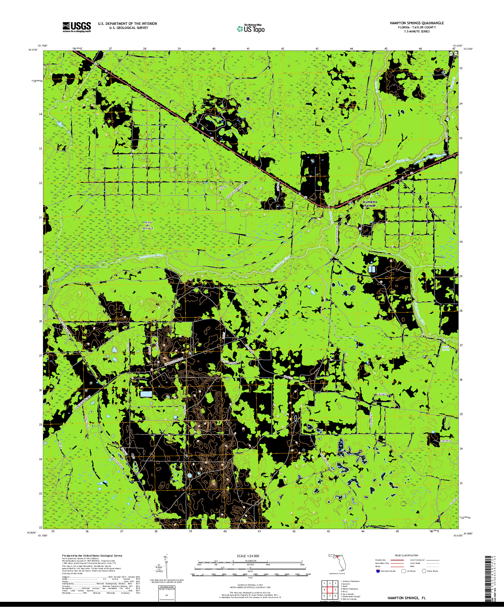 USGS US TOPO 7.5-MINUTE MAP FOR HAMPTON SPRINGS, FL 2018