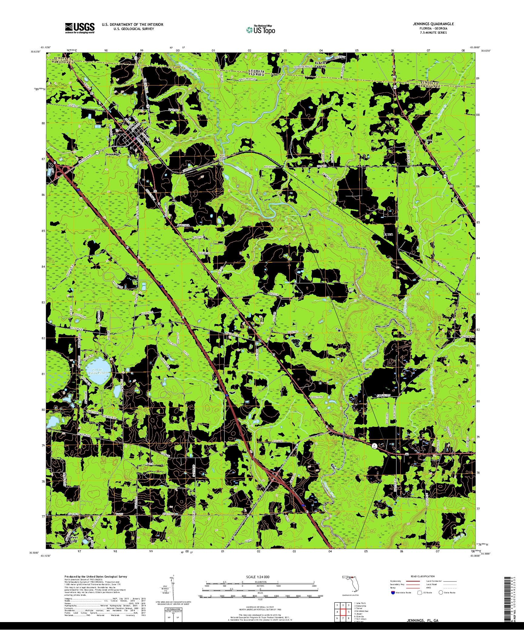 USGS US TOPO 7.5-MINUTE MAP FOR JENNINGS, FL,GA 2018