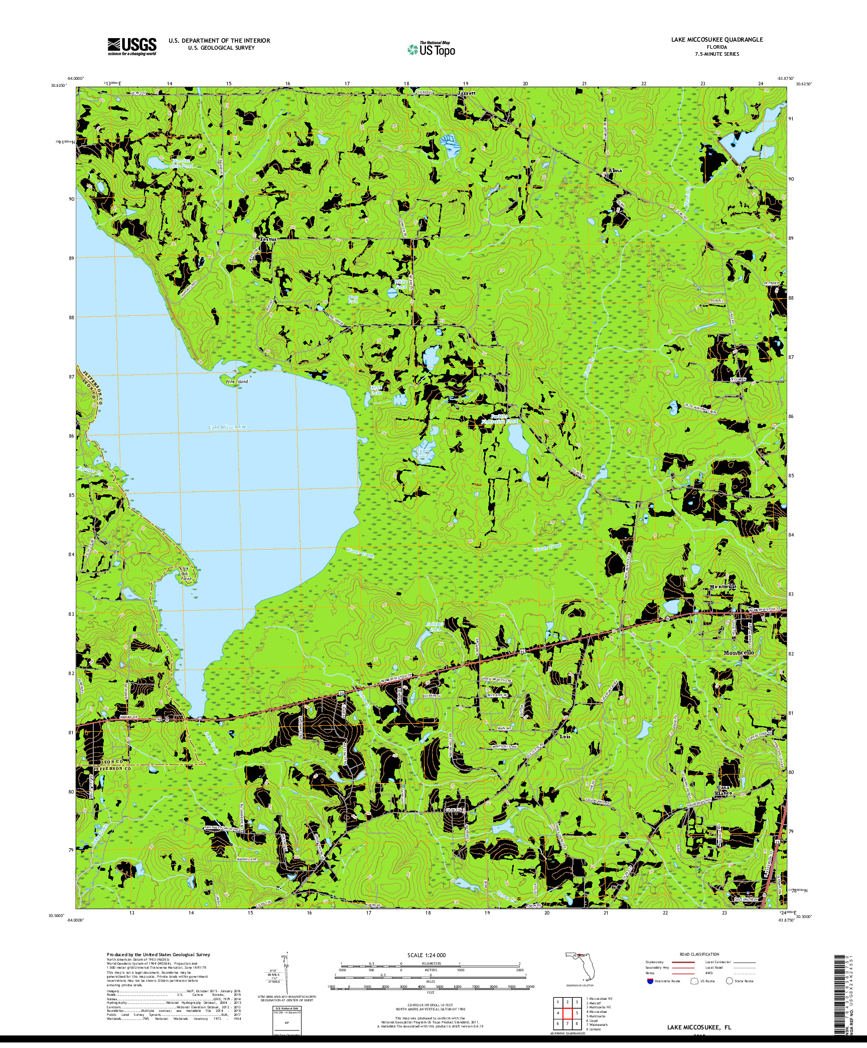 USGS US TOPO 7.5-MINUTE MAP FOR LAKE MICCOSUKEE, FL 2018