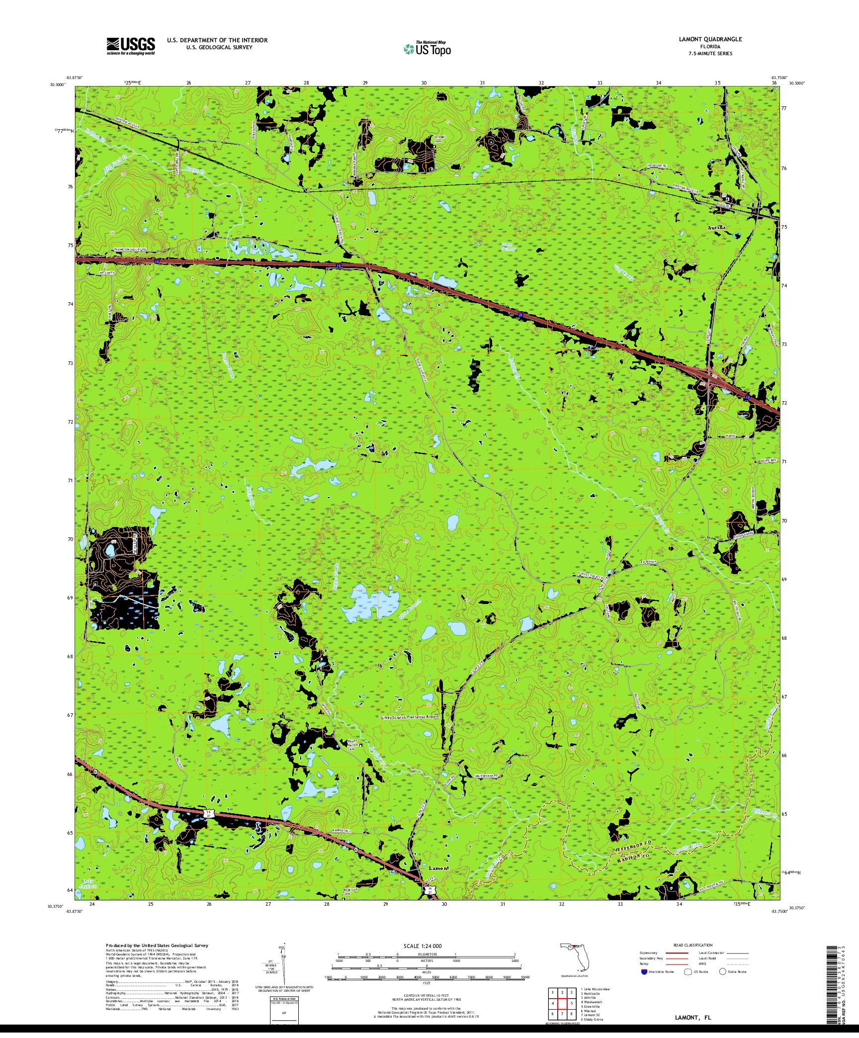 USGS US TOPO 7.5-MINUTE MAP FOR LAMONT, FL 2018