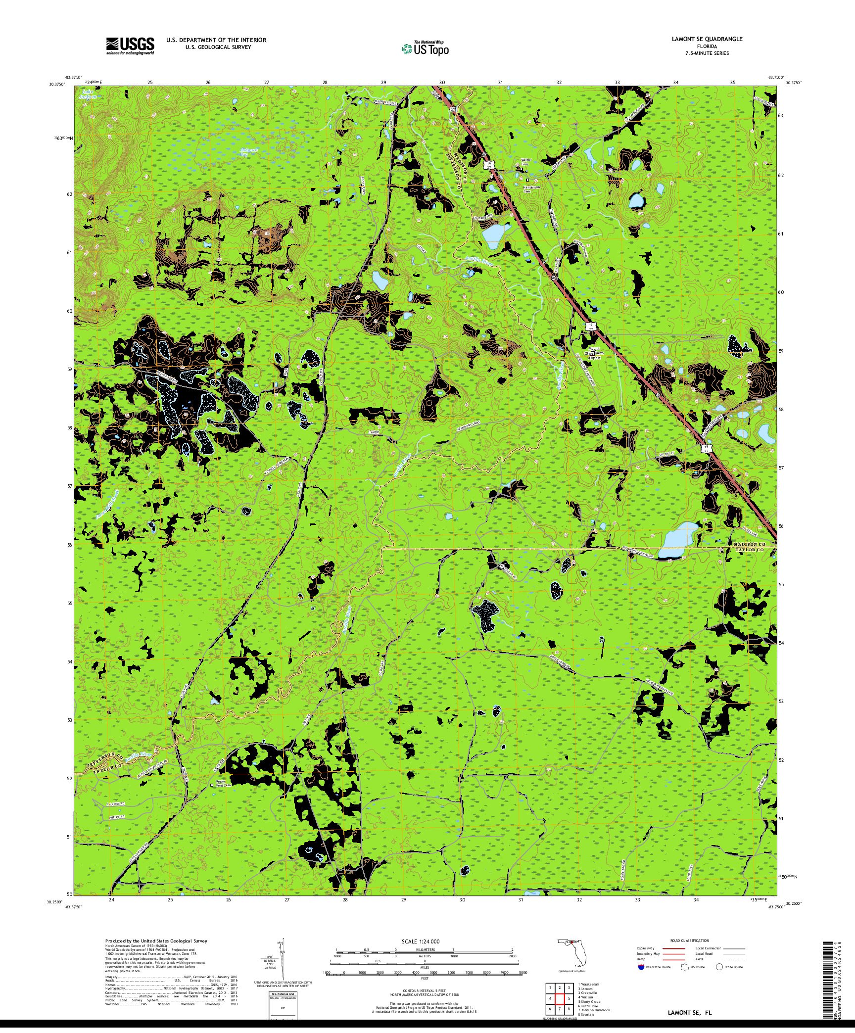 USGS US TOPO 7.5-MINUTE MAP FOR LAMONT SE, FL 2018