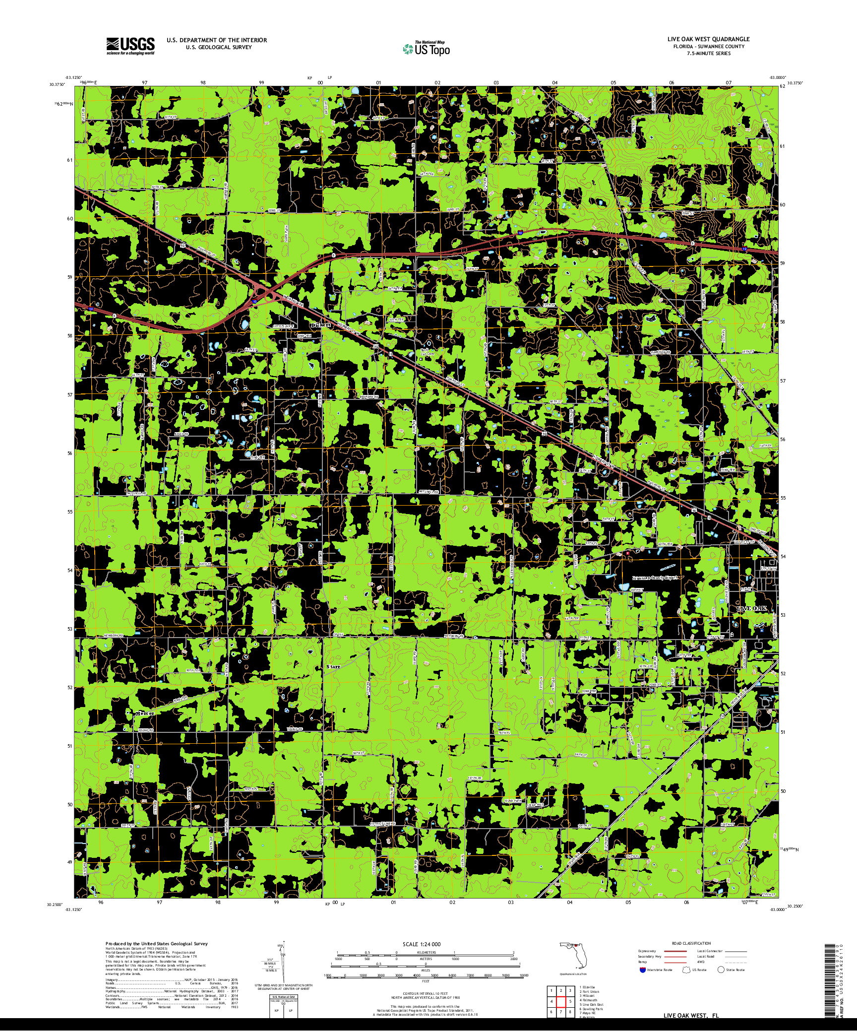 USGS US TOPO 7.5-MINUTE MAP FOR LIVE OAK WEST, FL 2018