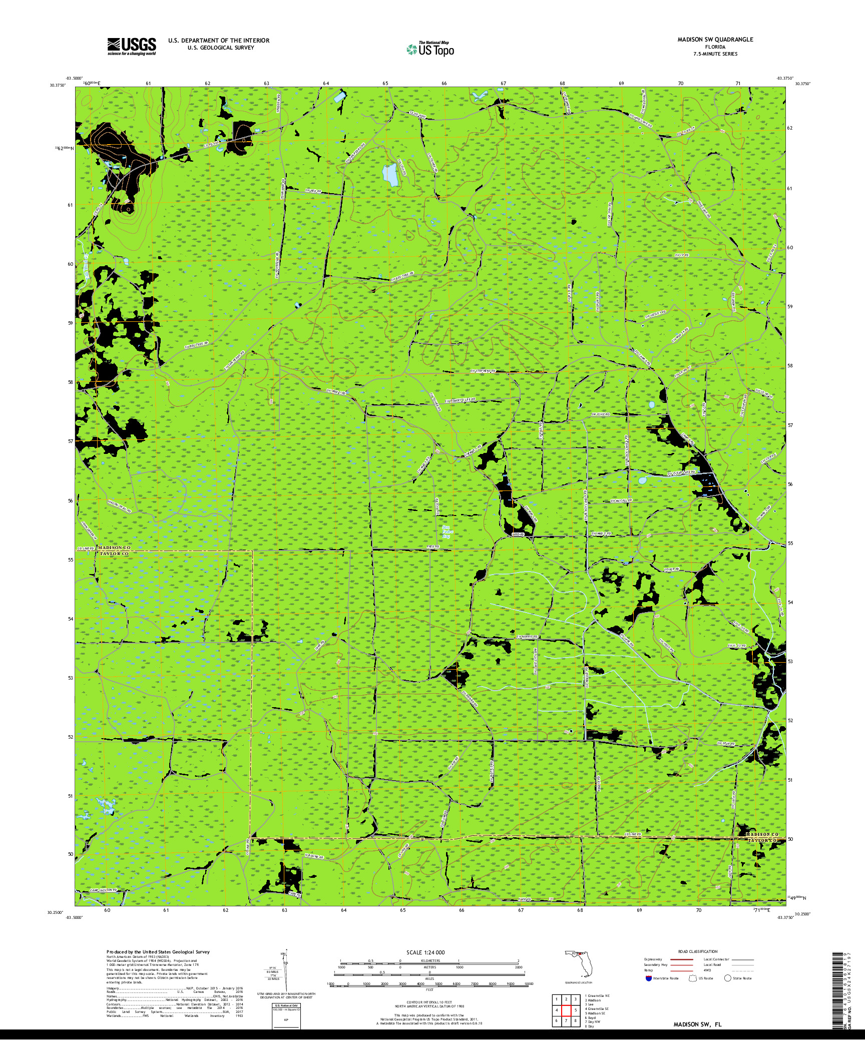 USGS US TOPO 7.5-MINUTE MAP FOR MADISON SW, FL 2018