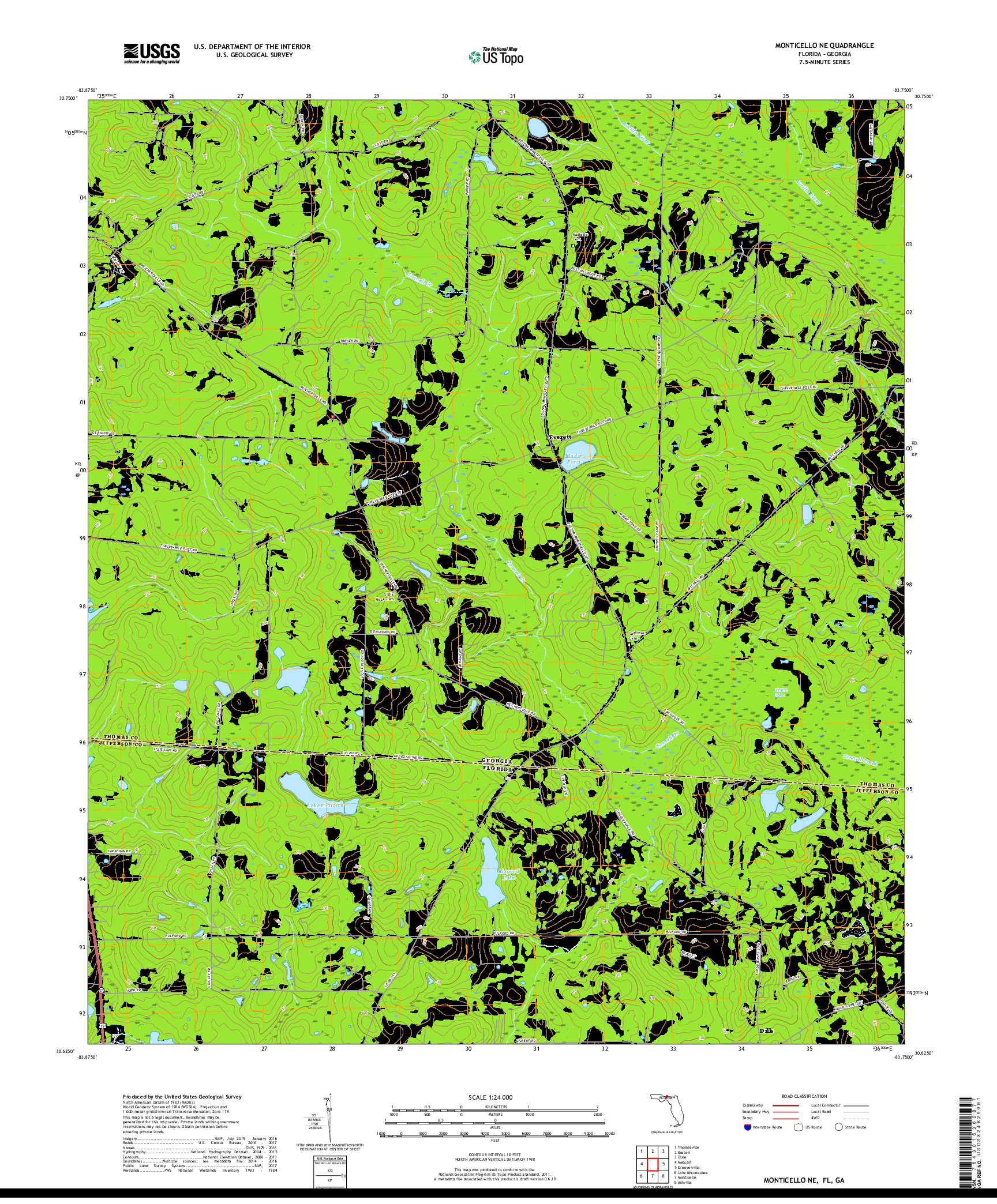 USGS US TOPO 7.5-MINUTE MAP FOR MONTICELLO NE, FL,GA 2018