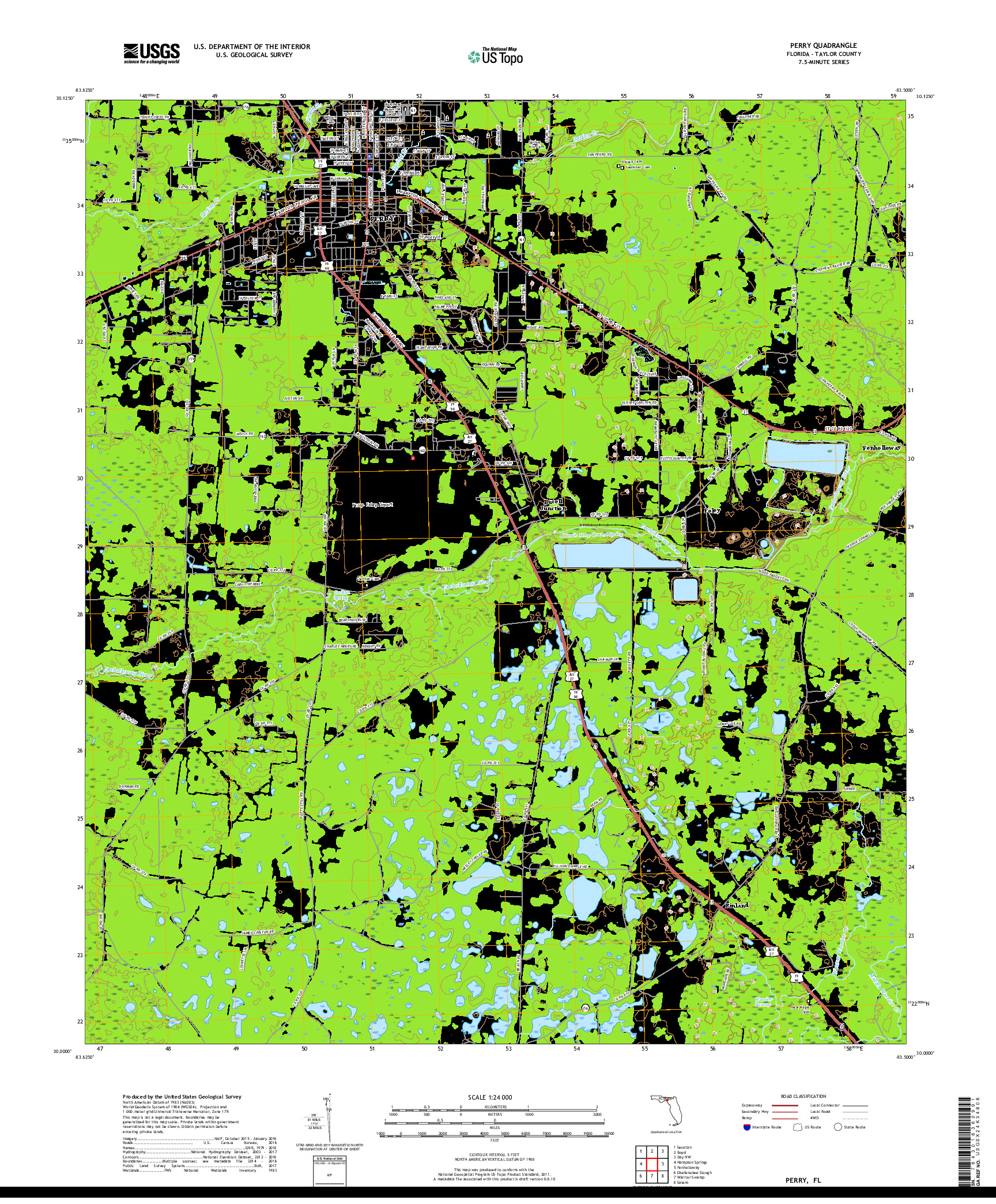 USGS US TOPO 7.5-MINUTE MAP FOR PERRY, FL 2018